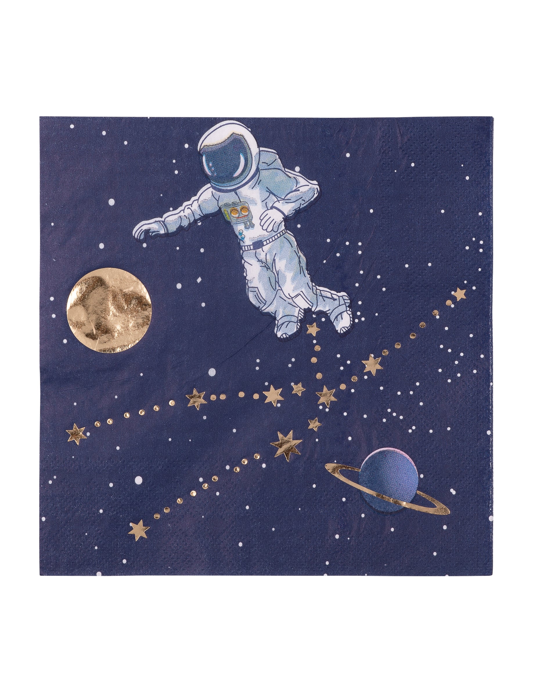 16 Serviettes en papier astronaute marine et doré 33 x 33 cm
