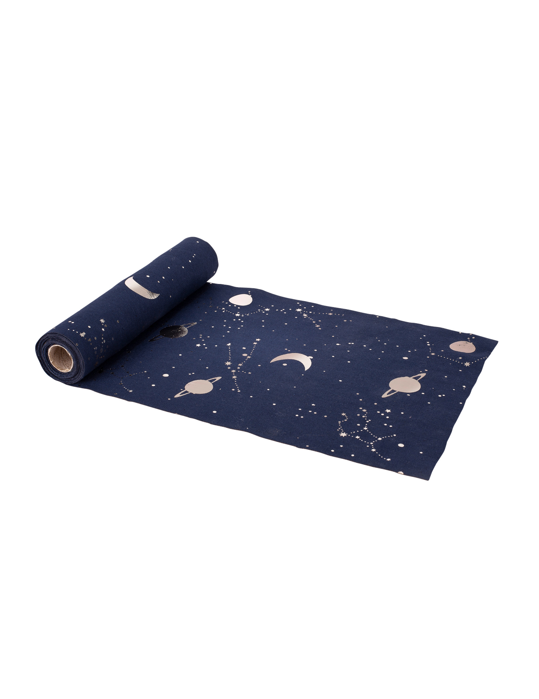 Chemin de table en lin bleu marine et or astronaute 28 cm x 5 m