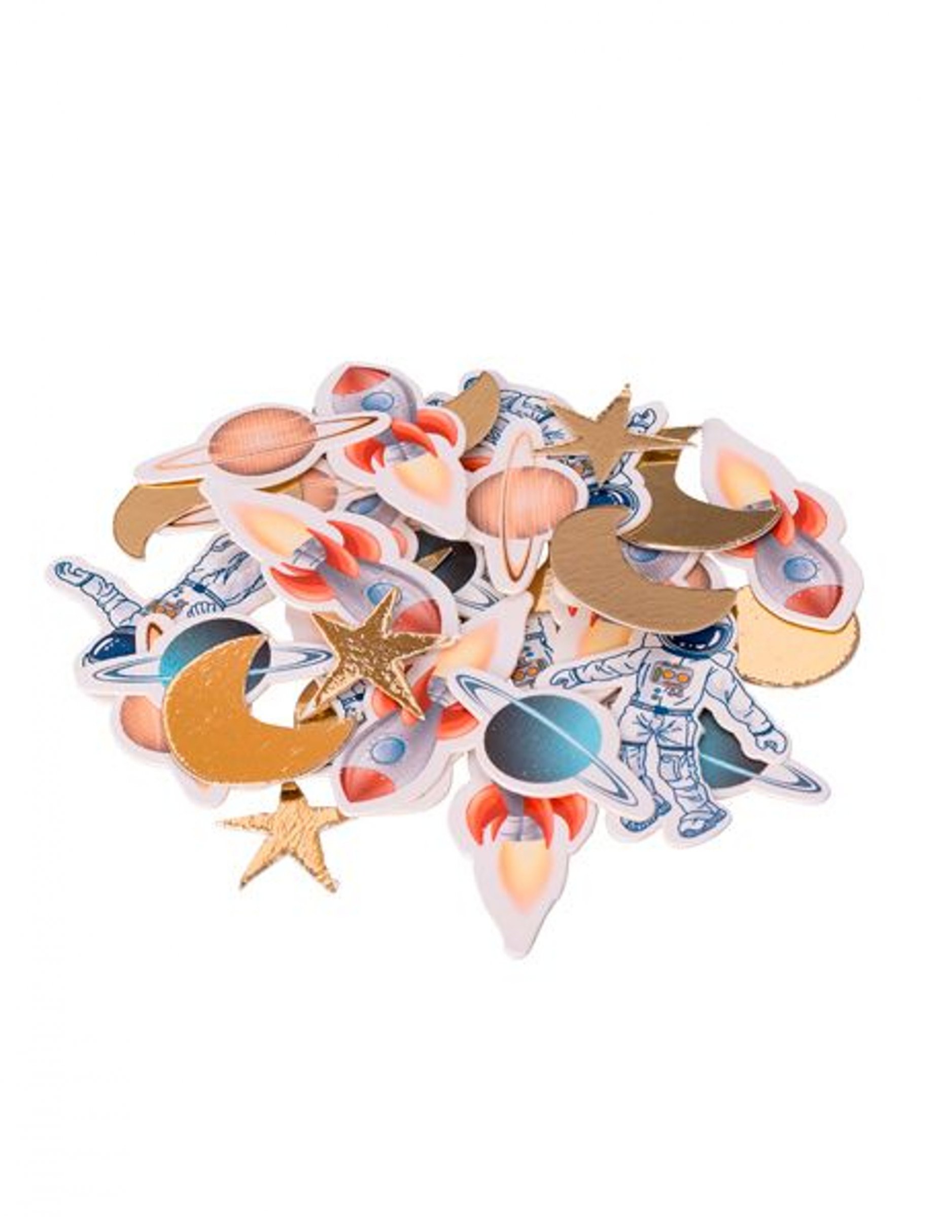 100 Confettis en carton astronautes avec dorure 2 à 4 cm