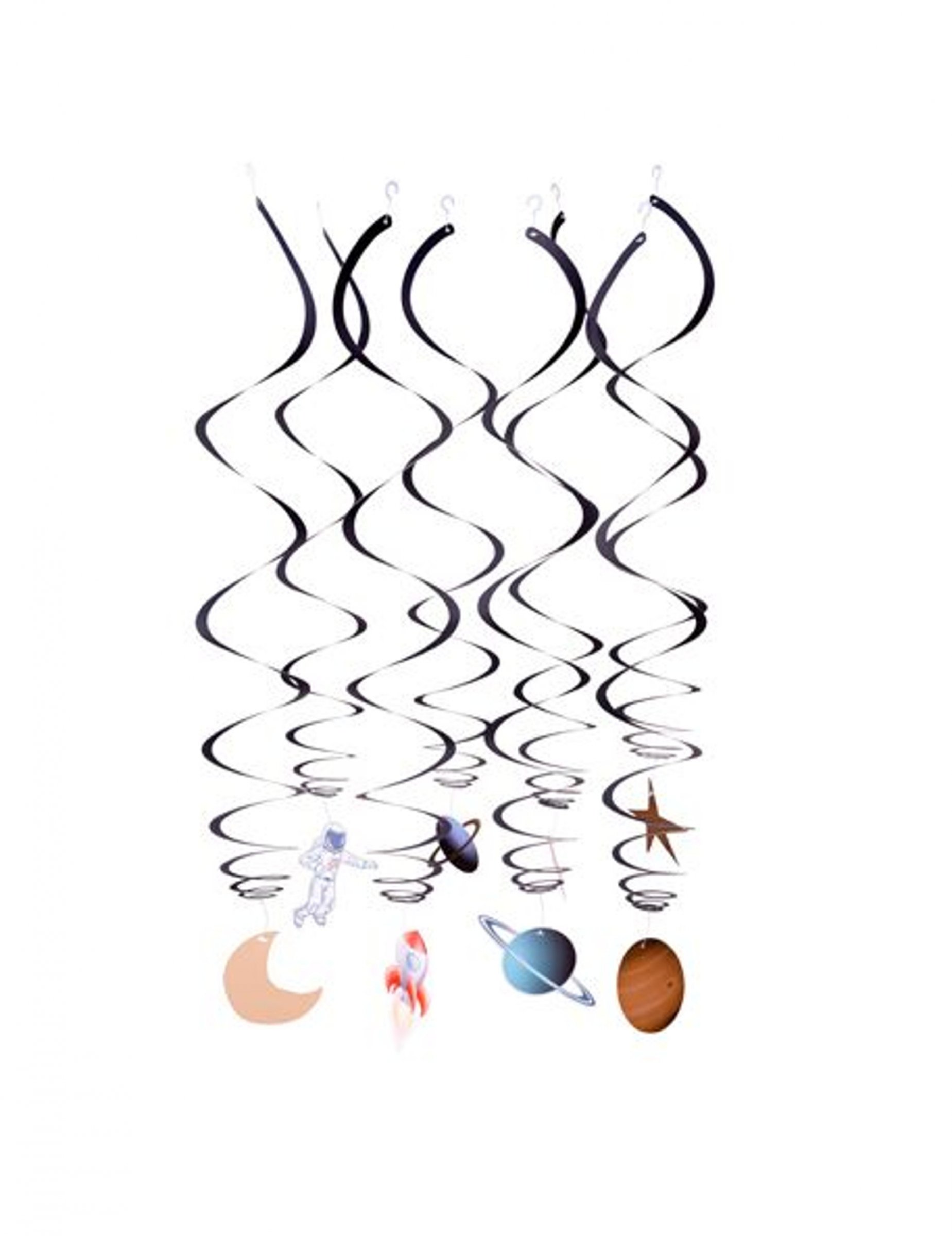 8 Suspensions spirales en carton astronaute dorure 70 x 14 cm