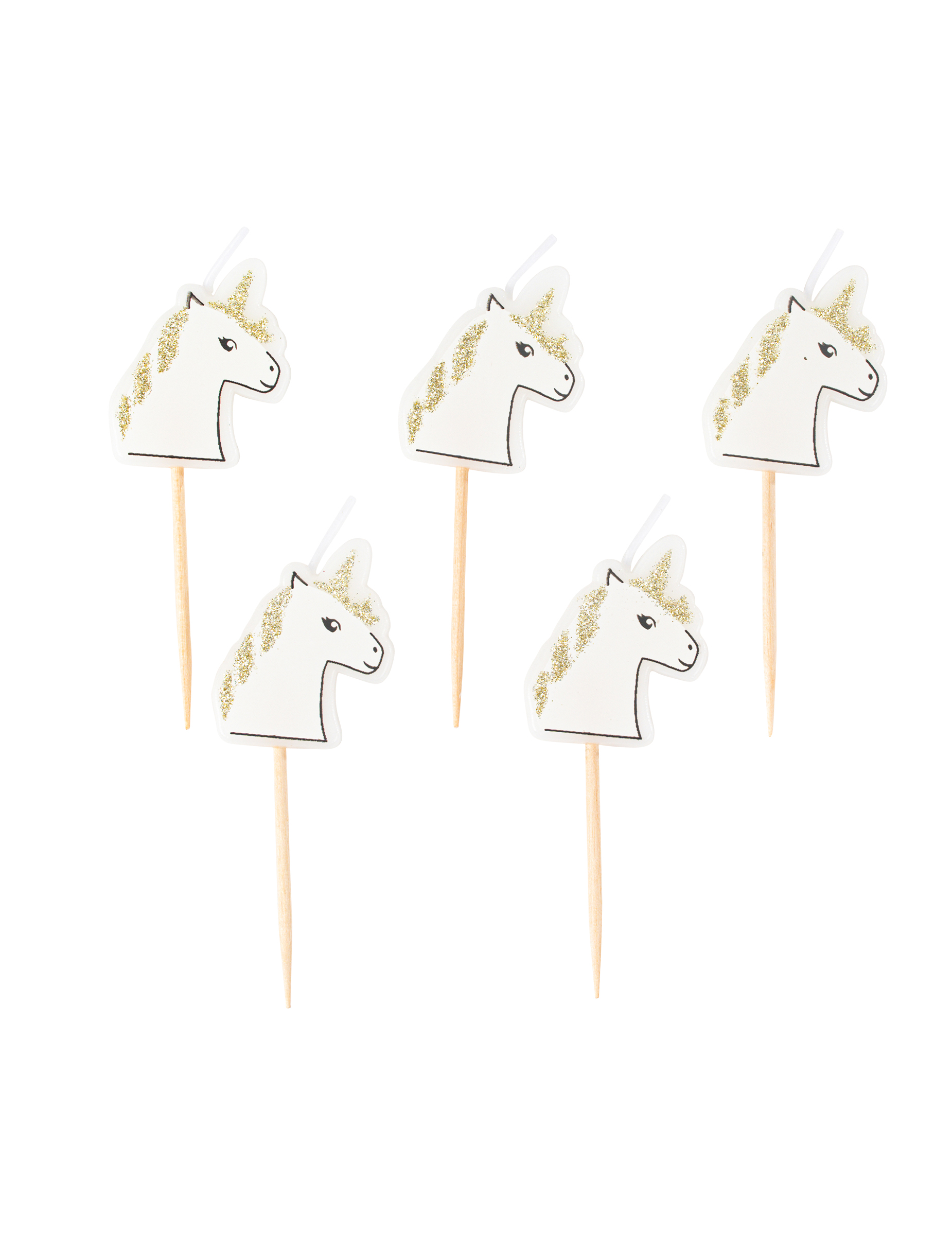 5 Bougies sur pic licorne paillettes champagne 4,5 x 3 cm