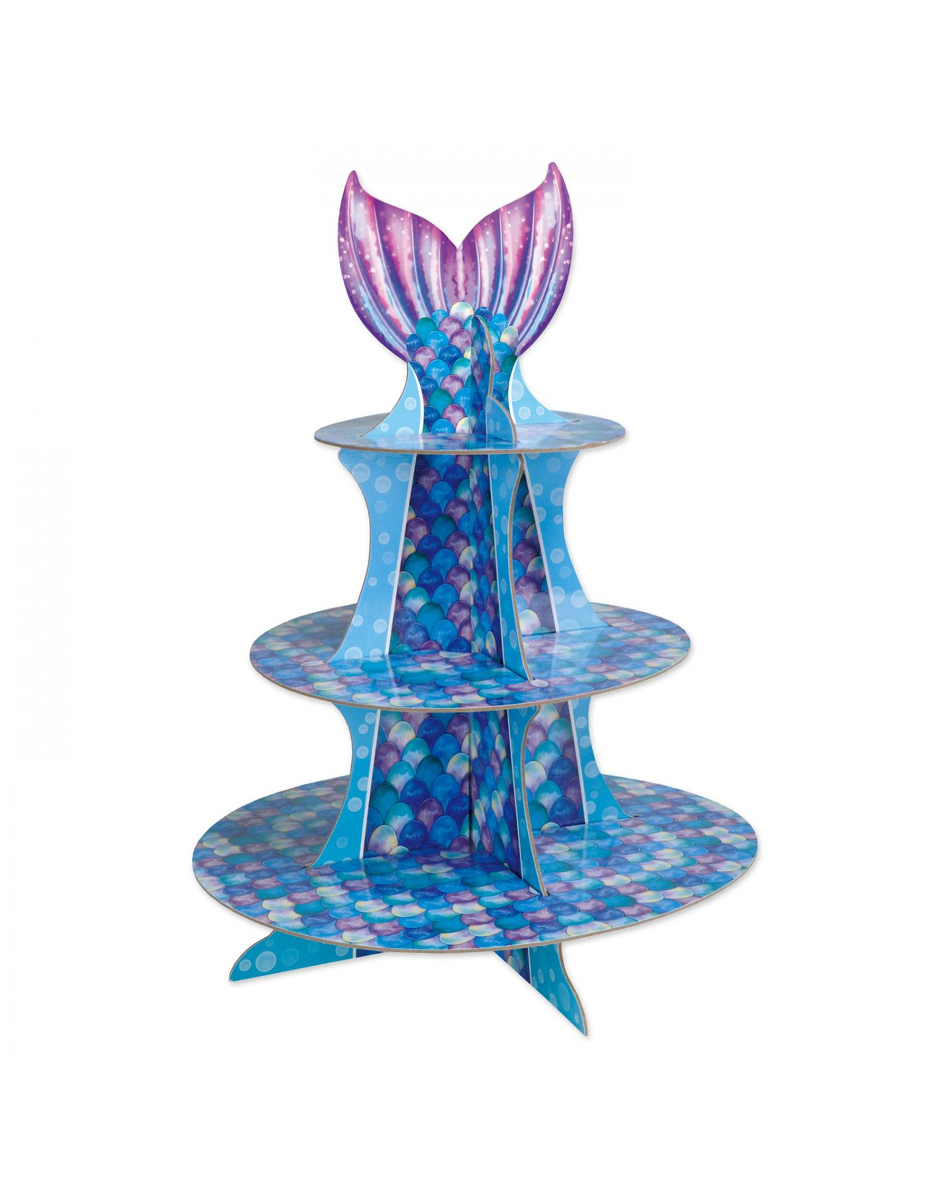 Présentoir à cupcake sirène violet bleu 40 cm