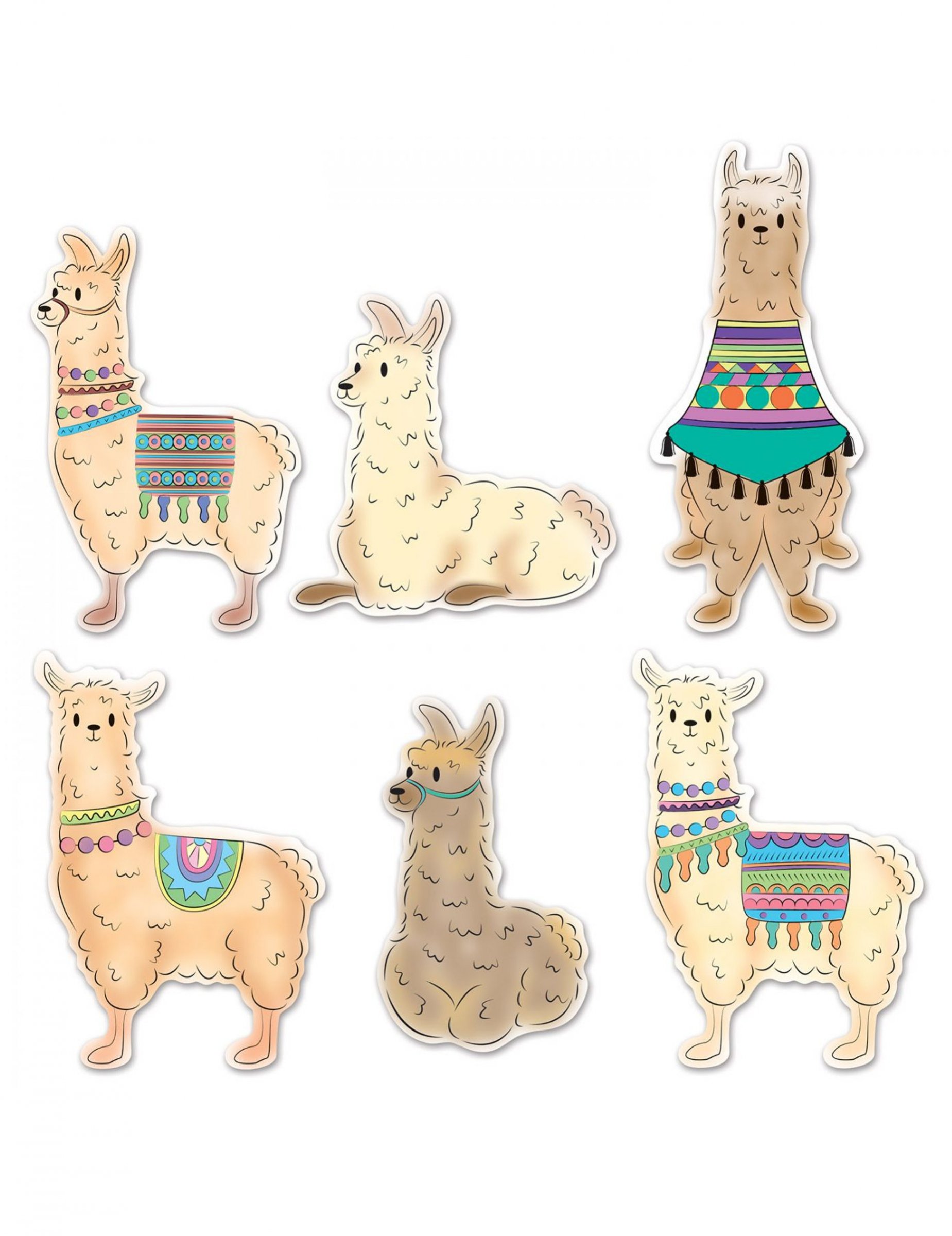 6 Cutouts en carton lamas 22 - 33 cm