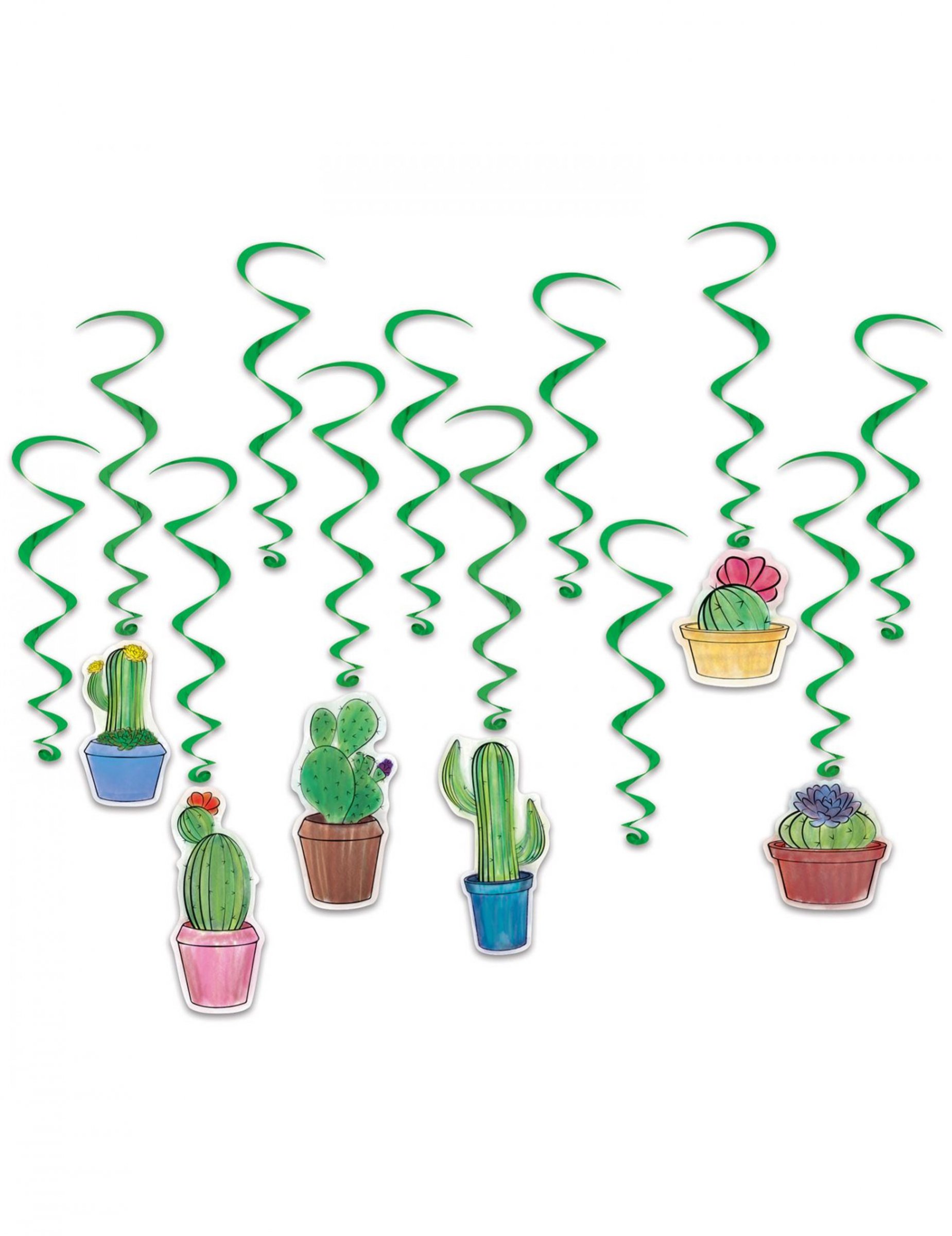 12 Suspensions en spirales cactus verts 43 - 83 cm