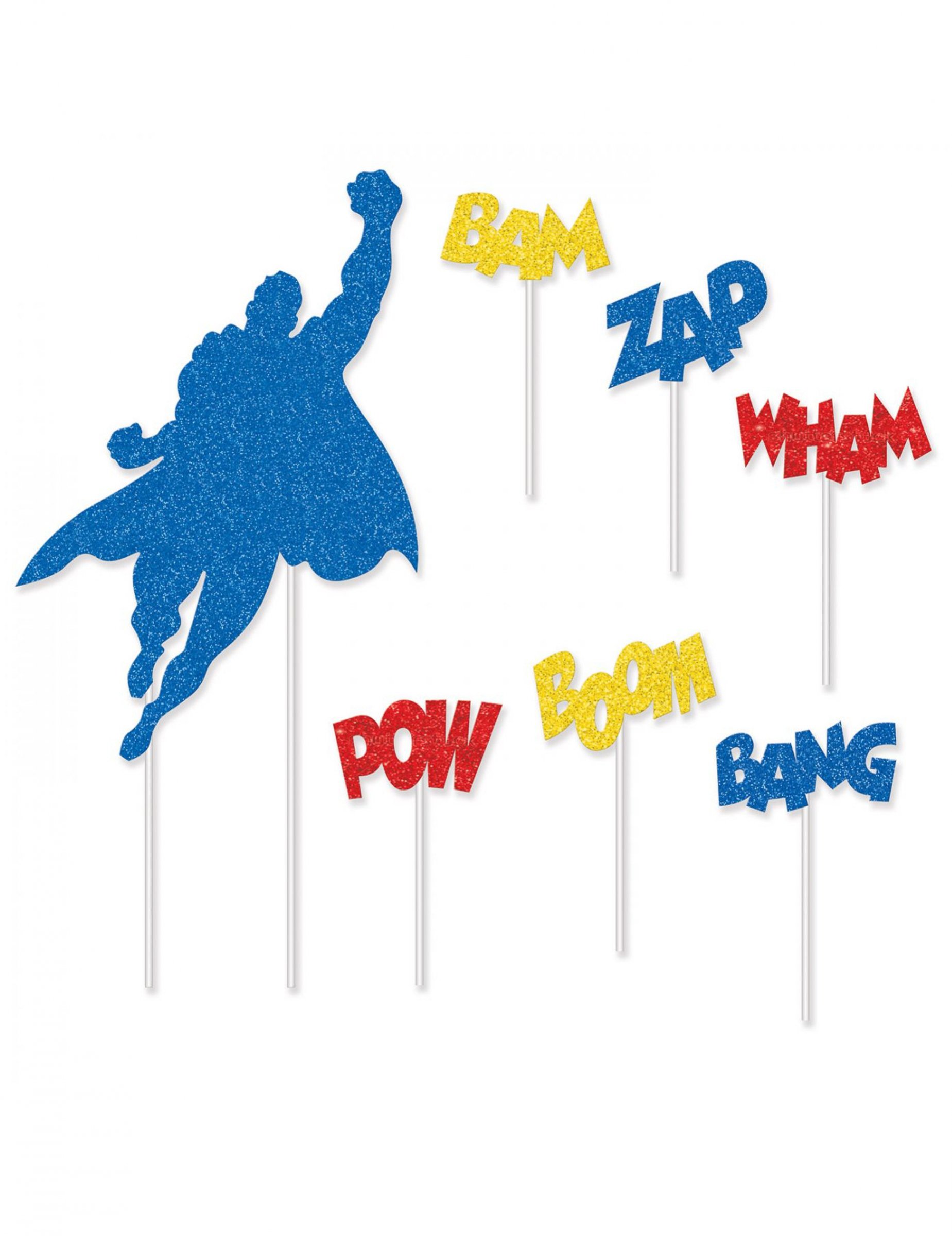7 Cake toppers super héros 15 x 30 cm - 7 x 11 cm