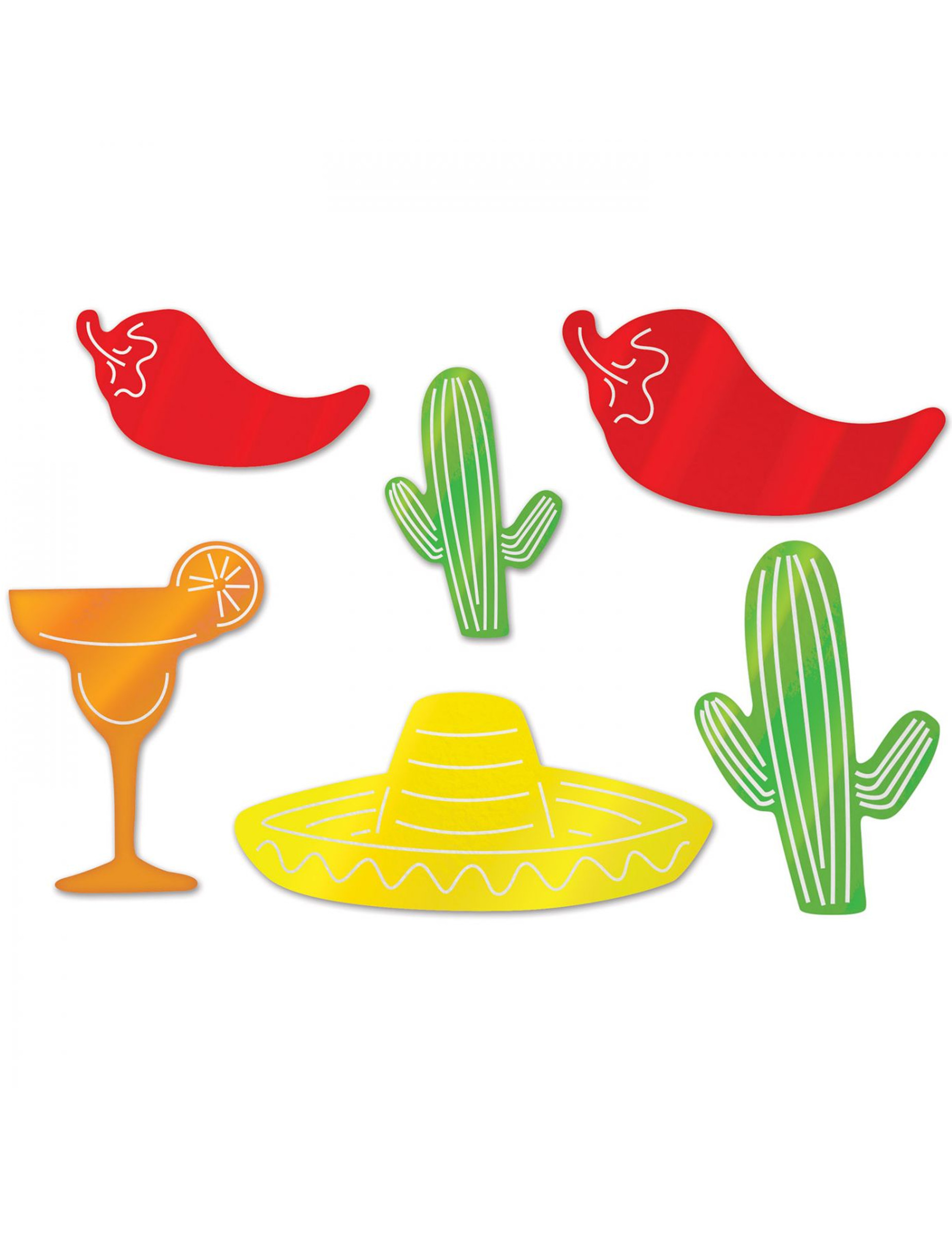 6 Décorations en carton fiesta mexicaine 20 - 38 cm