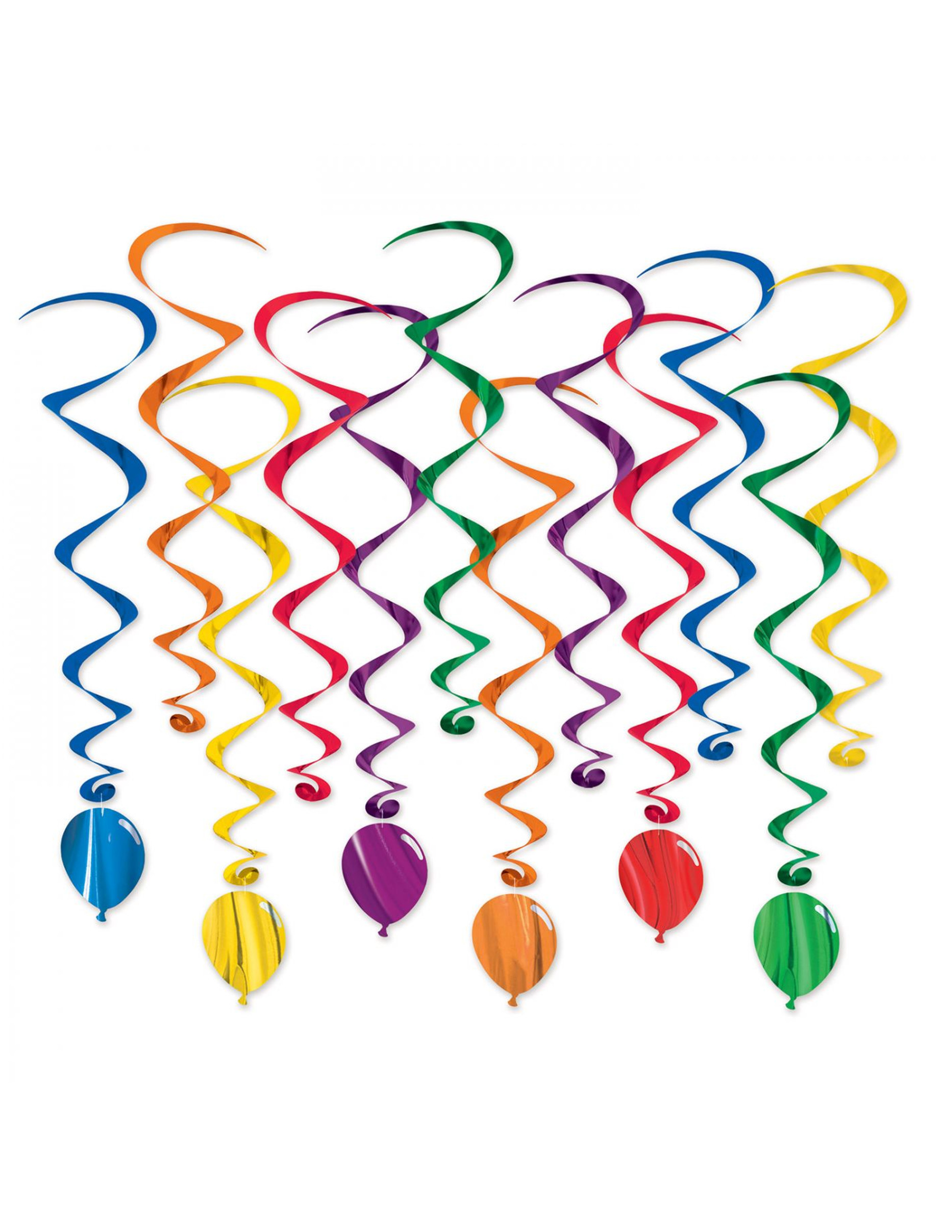 12 Suspensions en spirales ballons multicolores 43 - 86 cm