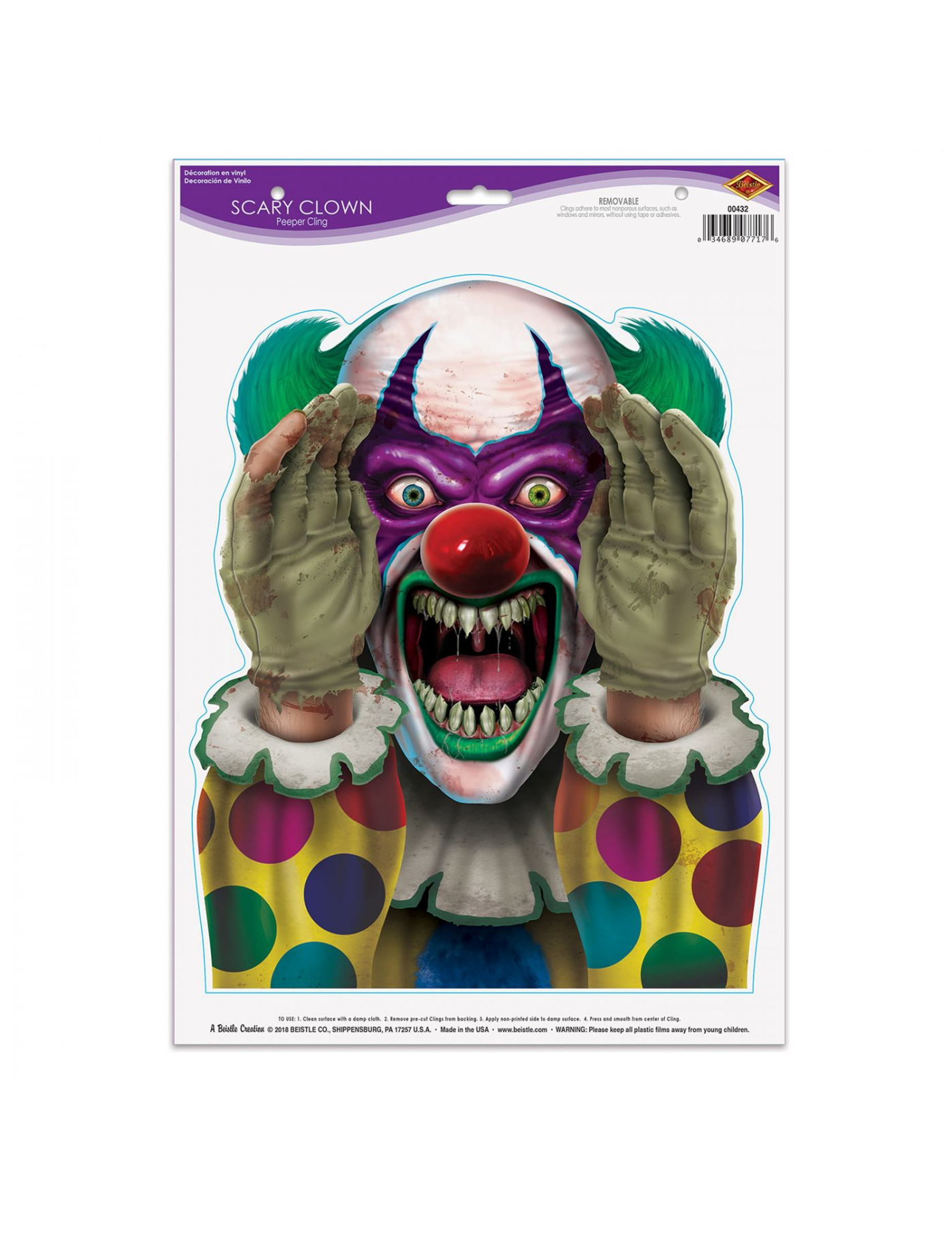 Autocollant clown effrayant 30 x 43 cm