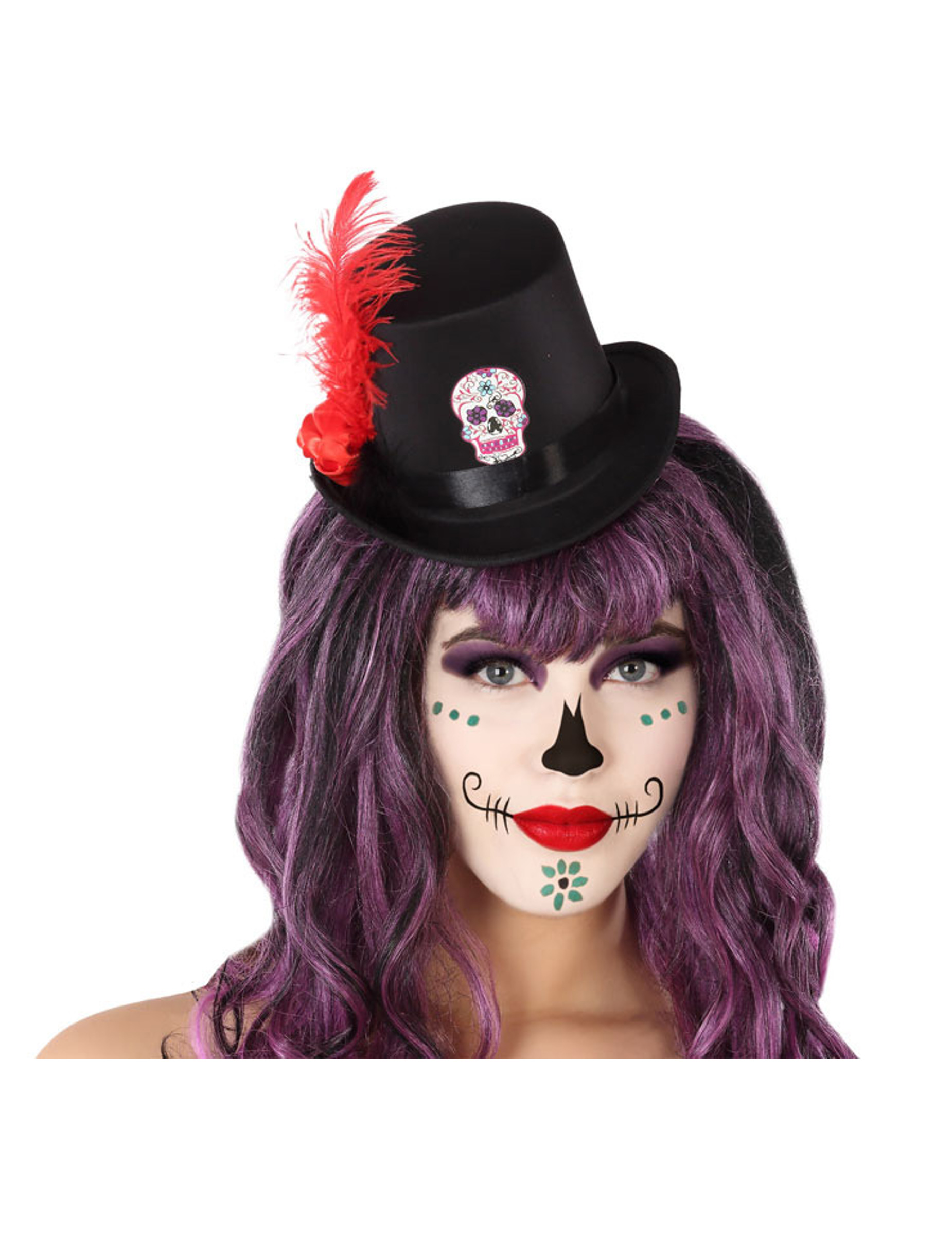 Mini chapeau haut de forme noir Dia de los Muertos adulte