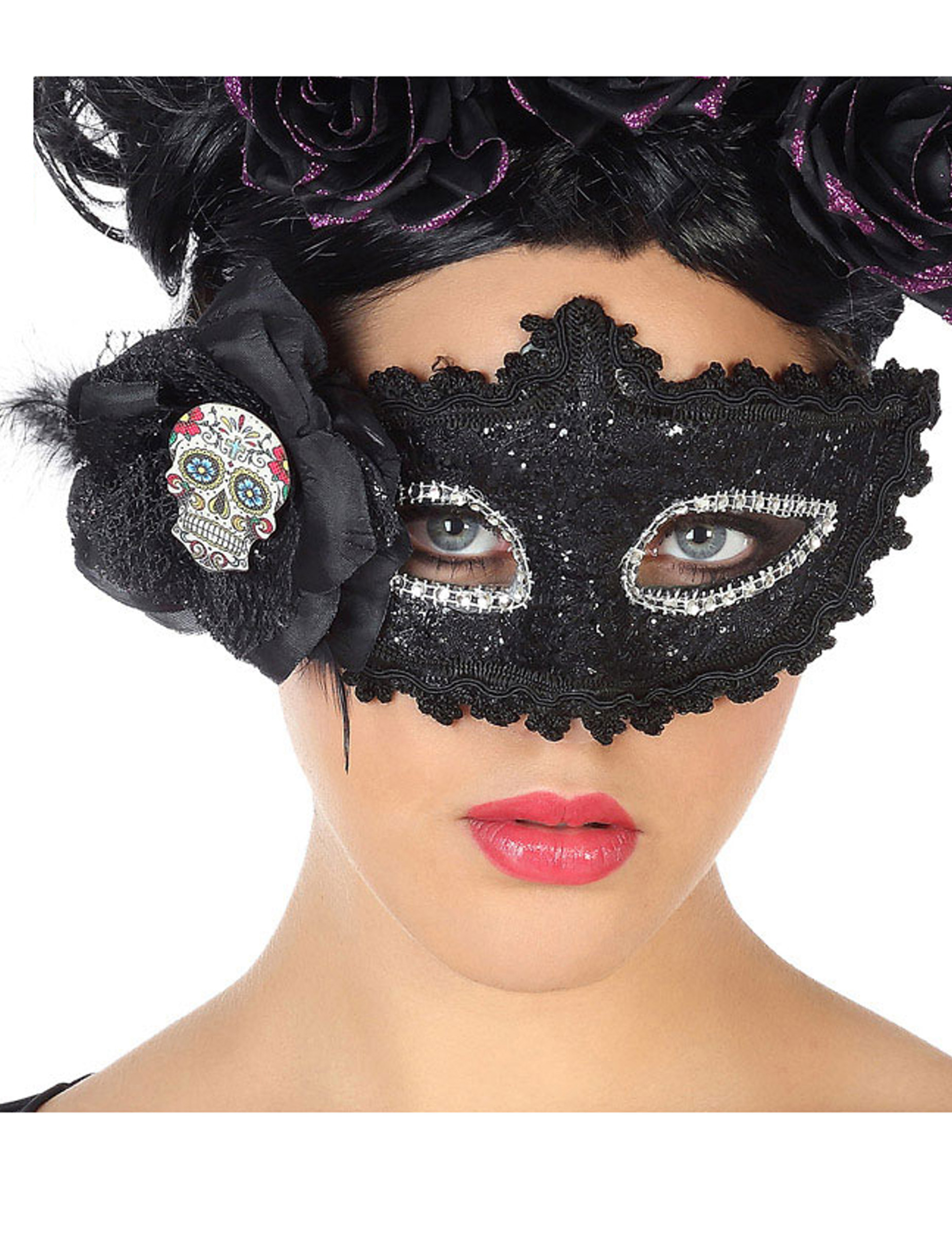 Loup dentelle noire dia de los muertos adulte