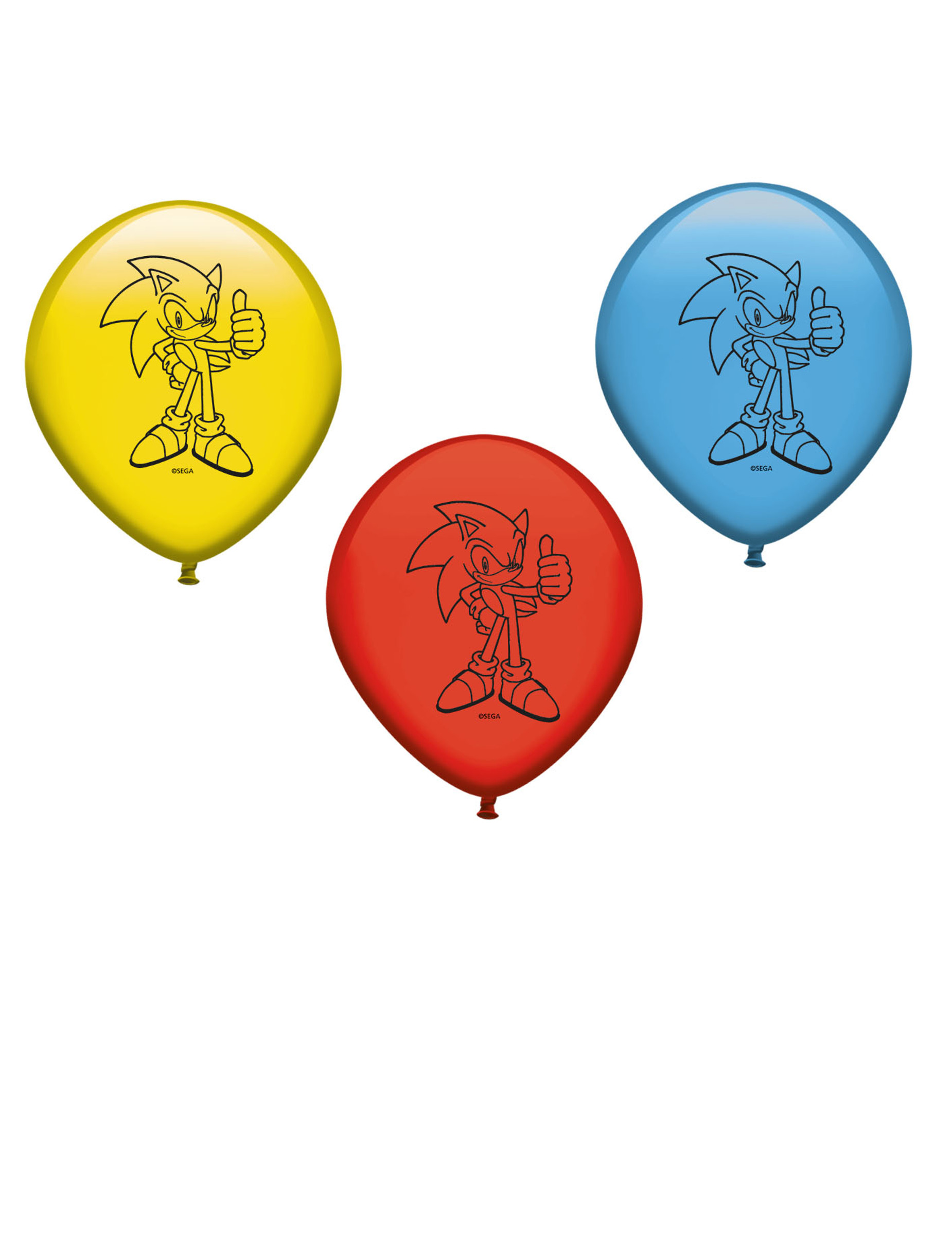 8 Ballons en latex rouge, bleu et jaune Sonic