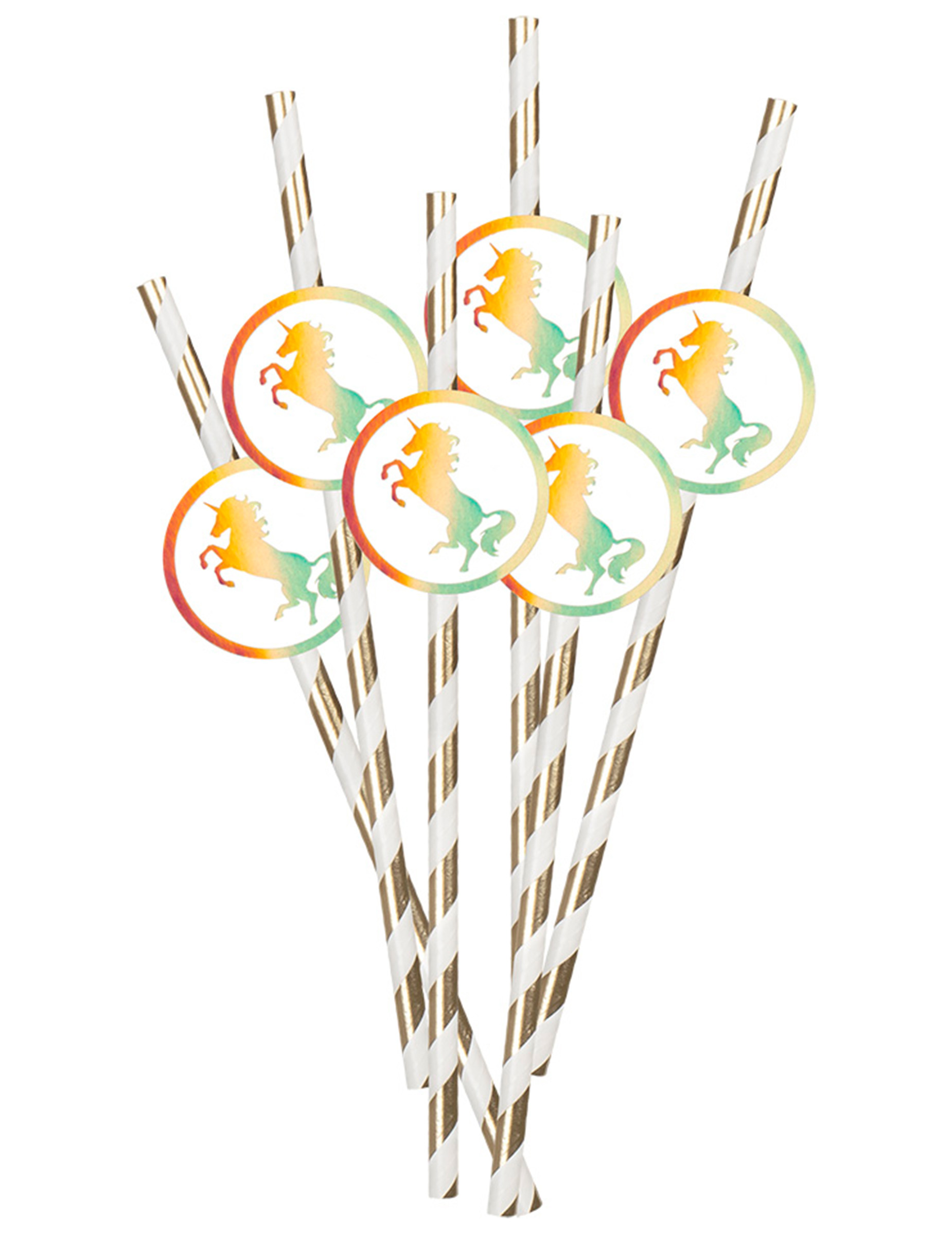 6 Pailles en carton Licorne Holo 20 cm