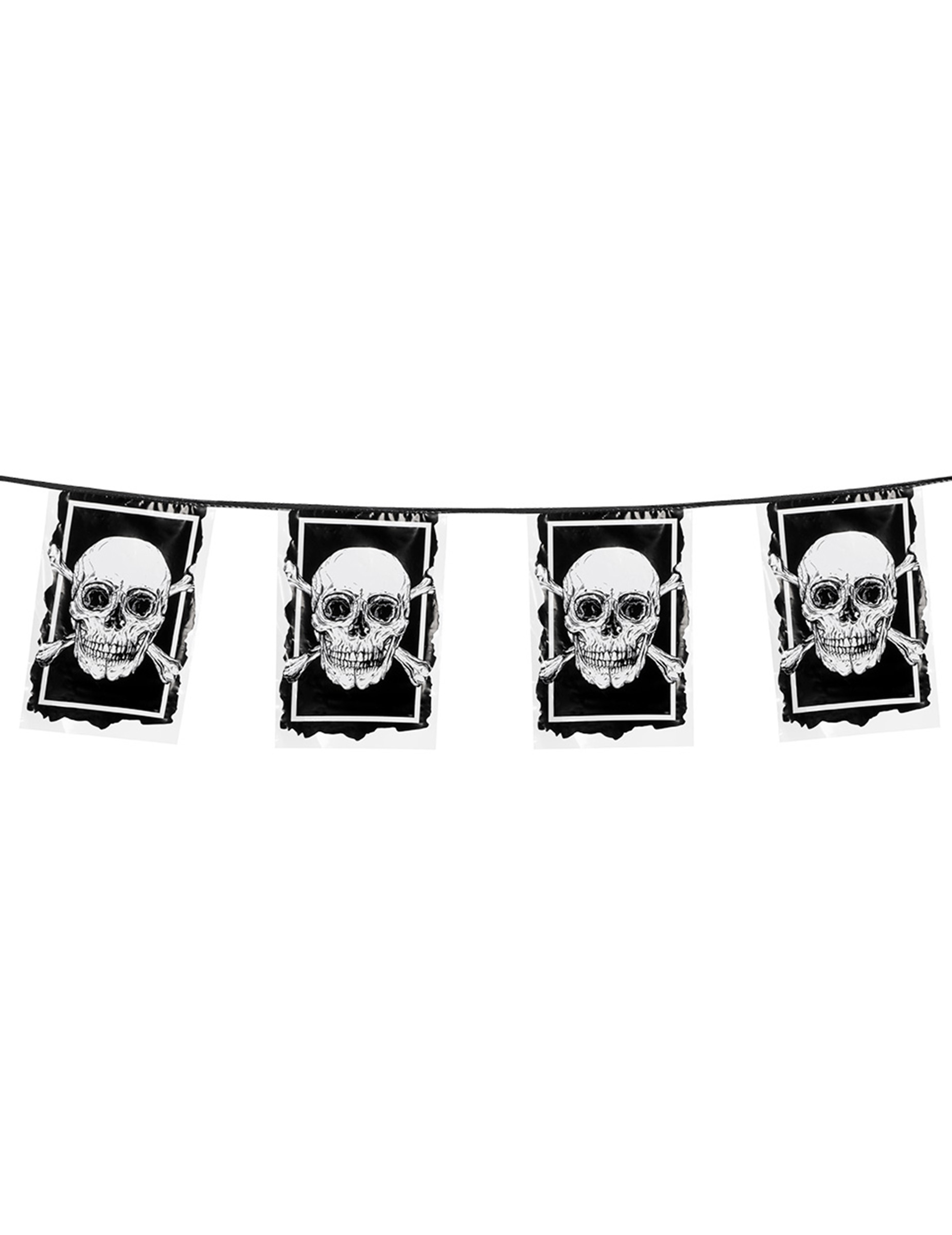 Guirlande 10 drapeaux en plastique Pirate Jolly Roger 30 x 20 cm