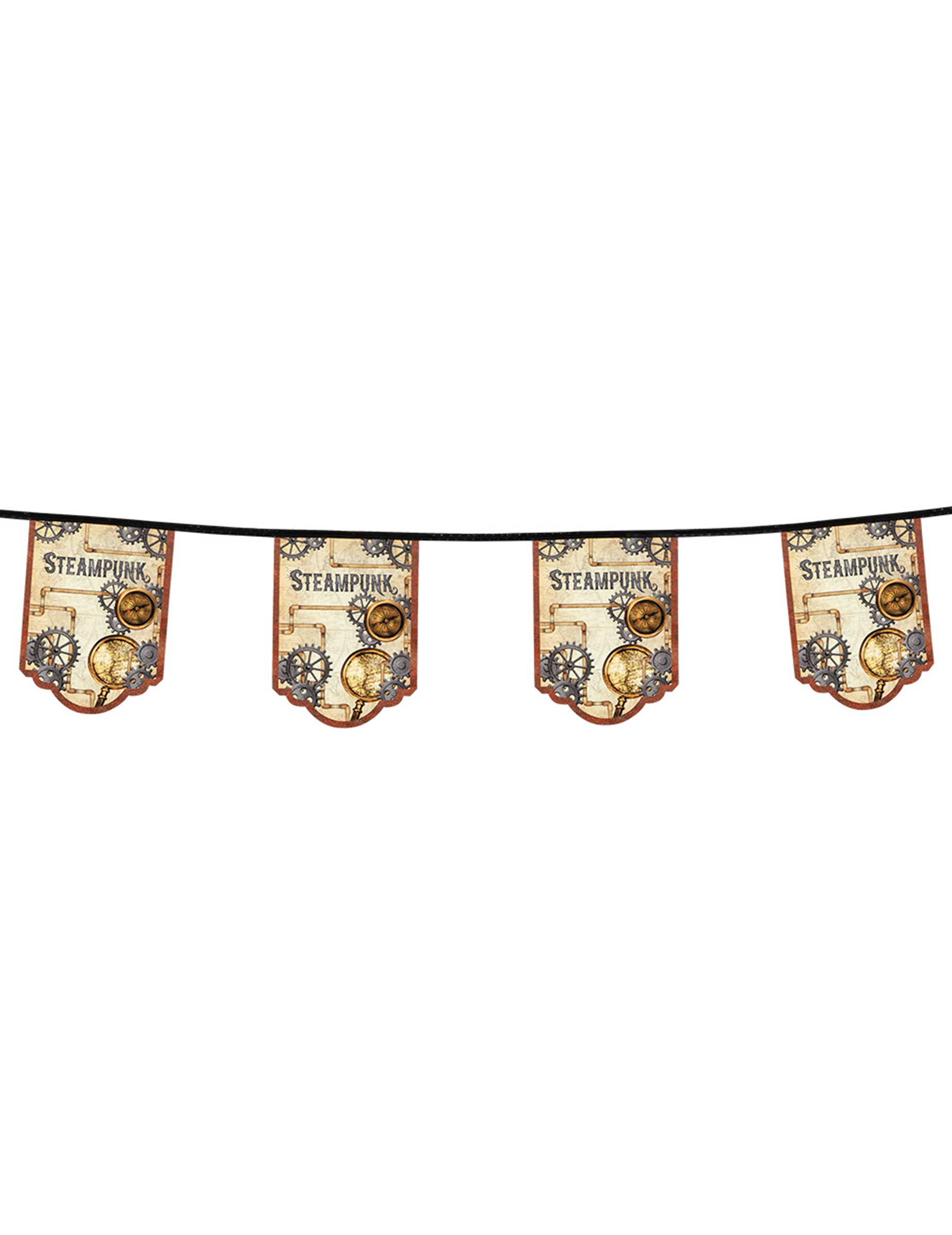 Guirlande 11 fanions en carton Steampunk 4 m