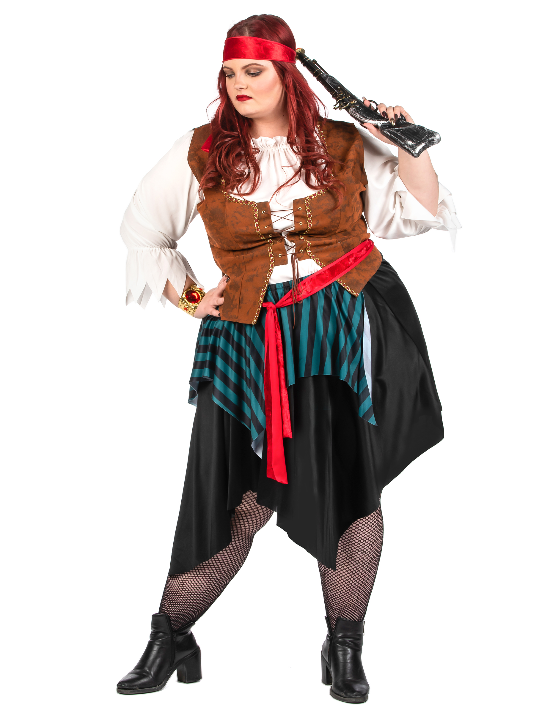 Déguisement pirate rayé bleu et noir grande taille femme