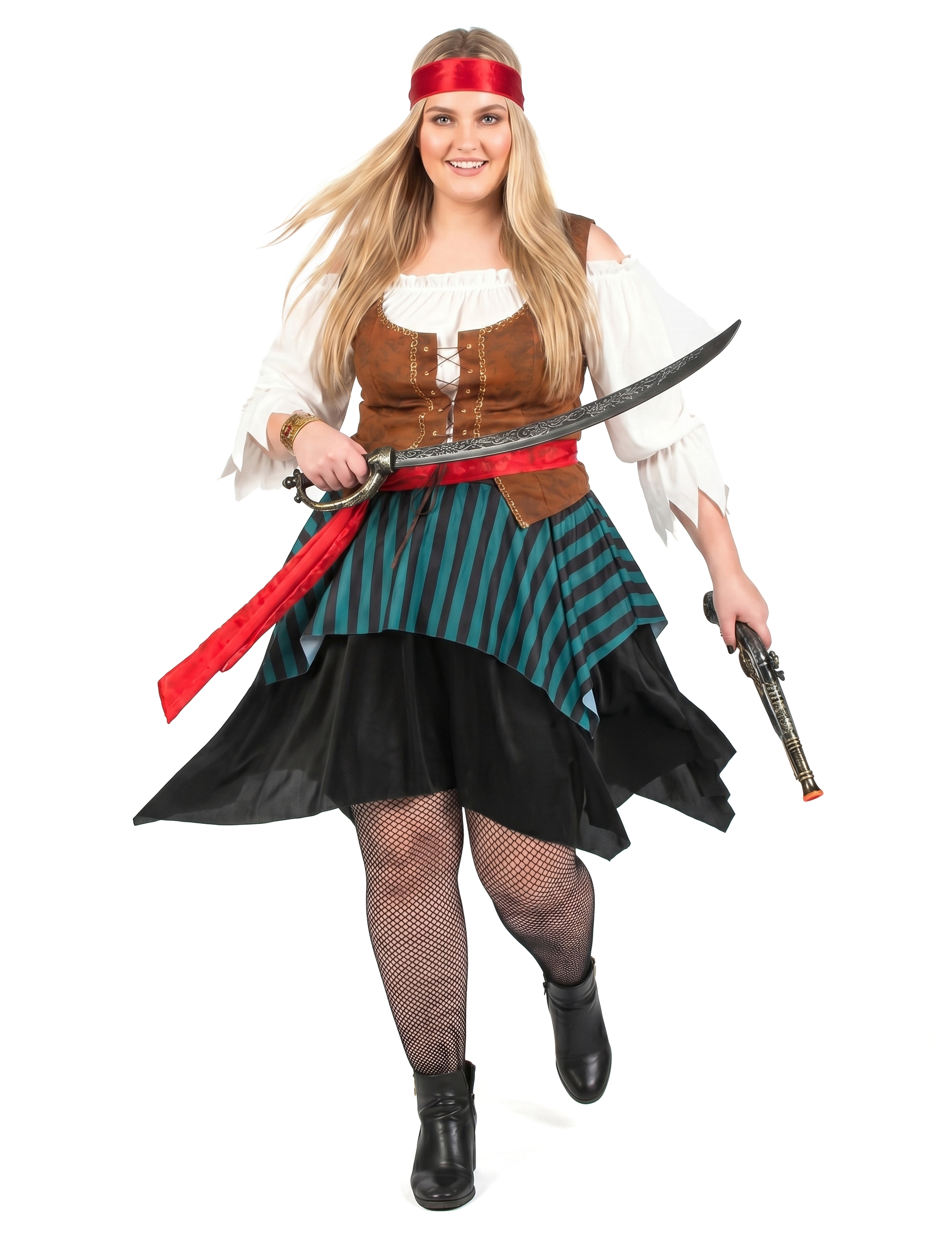 Déguisement pirate rayé bleu et noir grande taille femme