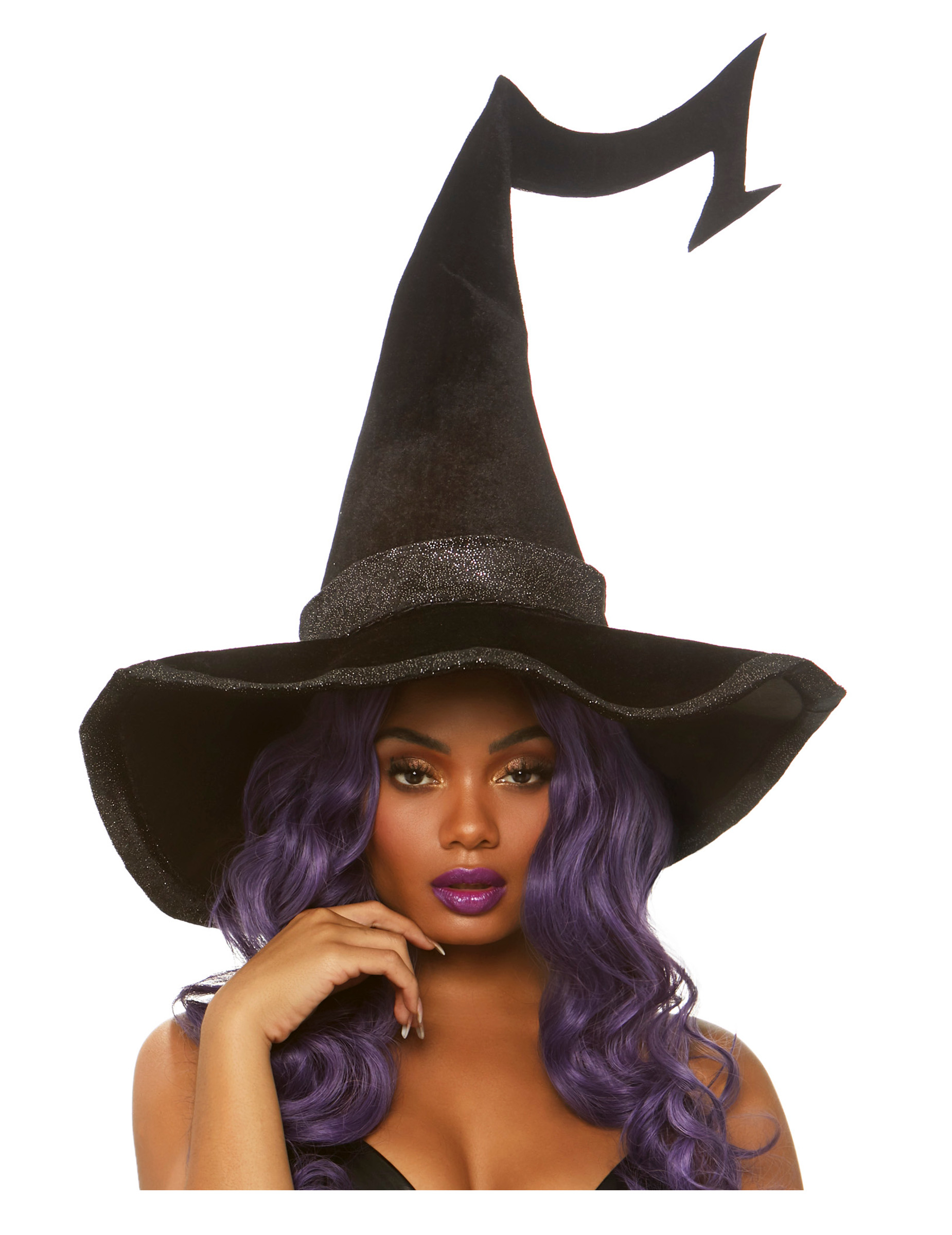 Chapeau noir luxe en velours sorcière adulte