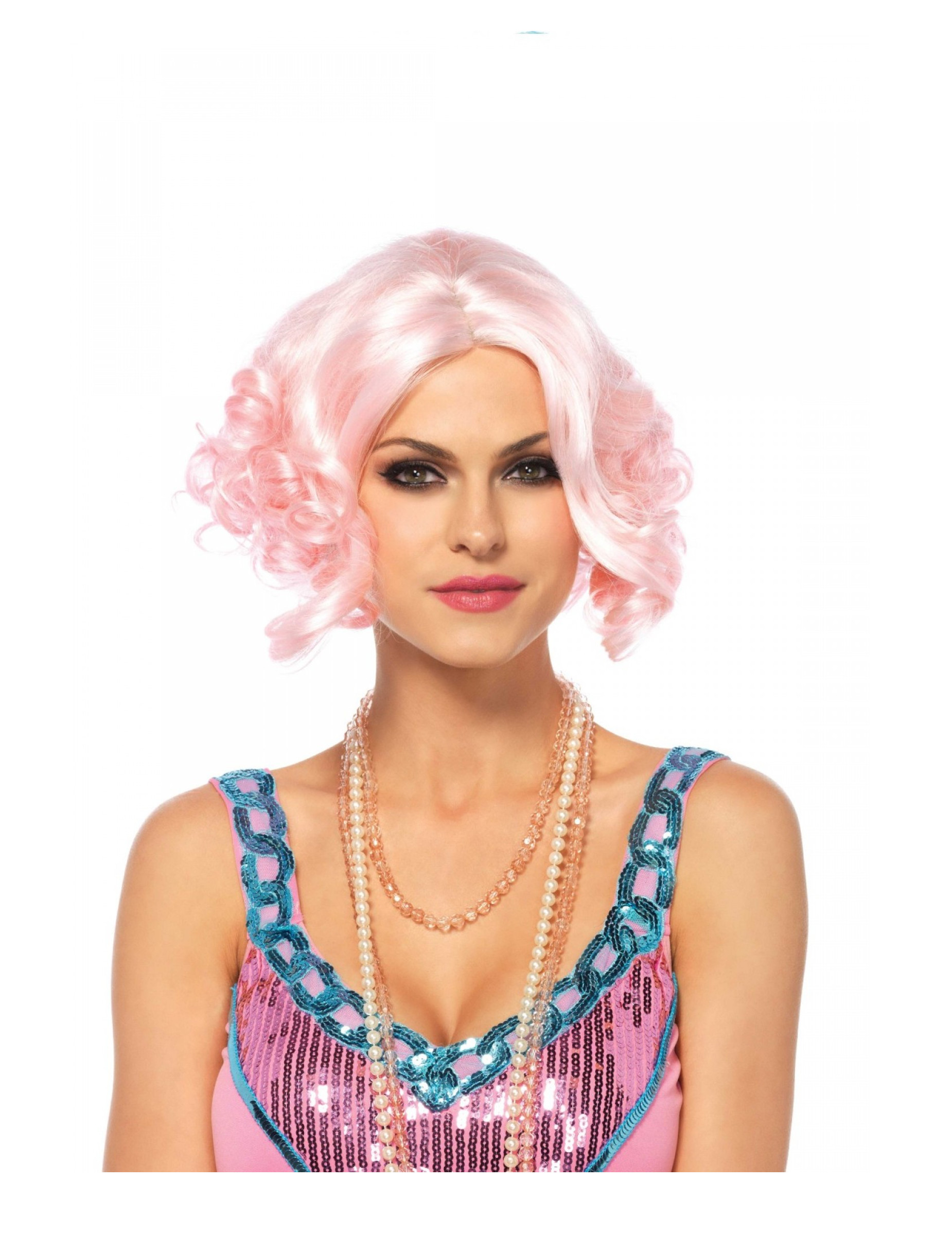 Perruque luxe courte rose femme