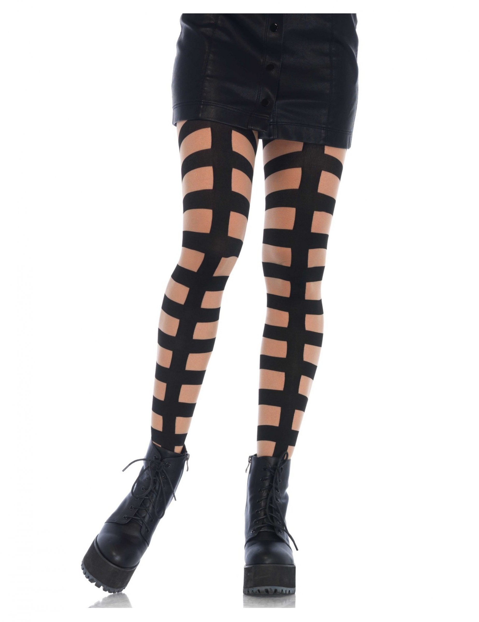 Collants cage à lannière noirs femme