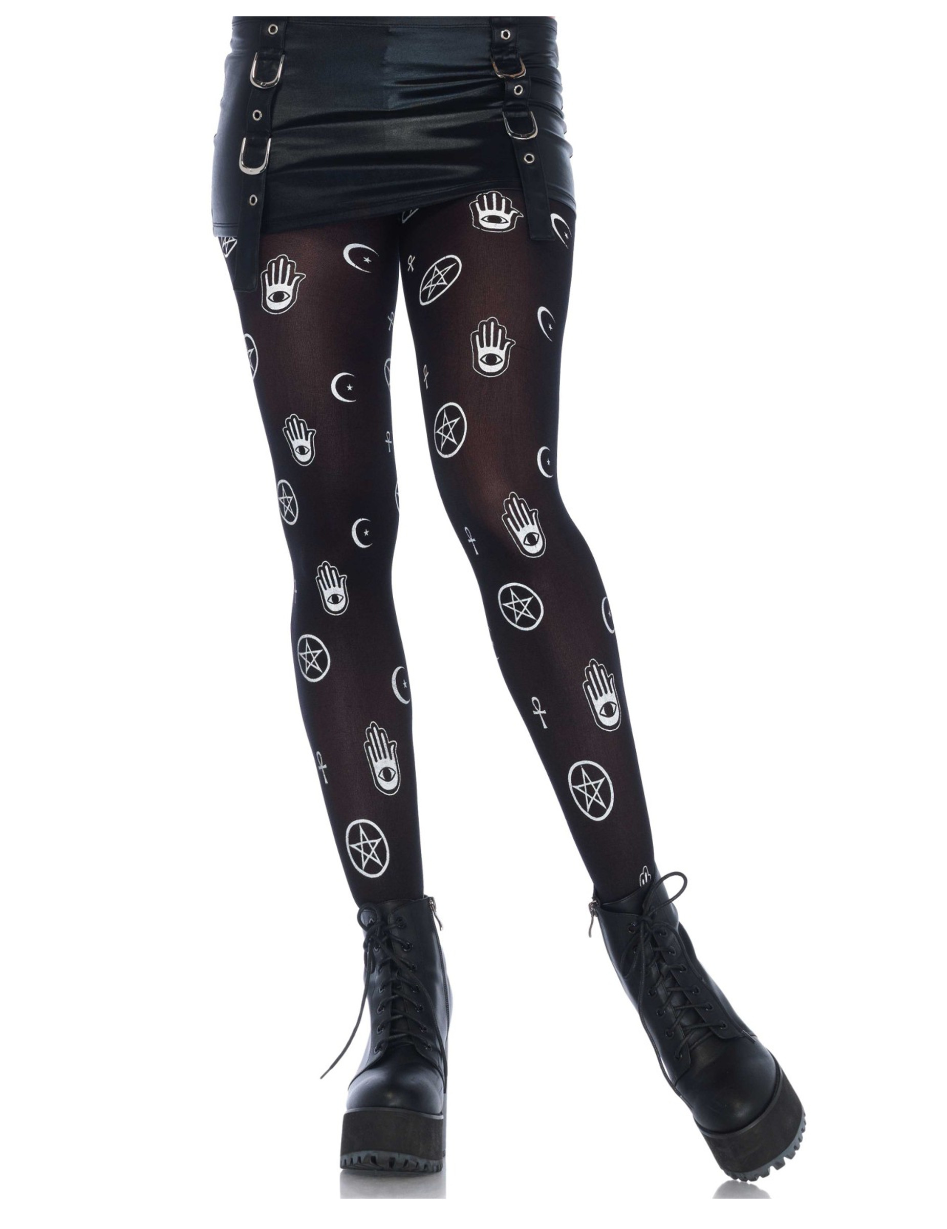 Collants opaque noirs symboles mystiques femme