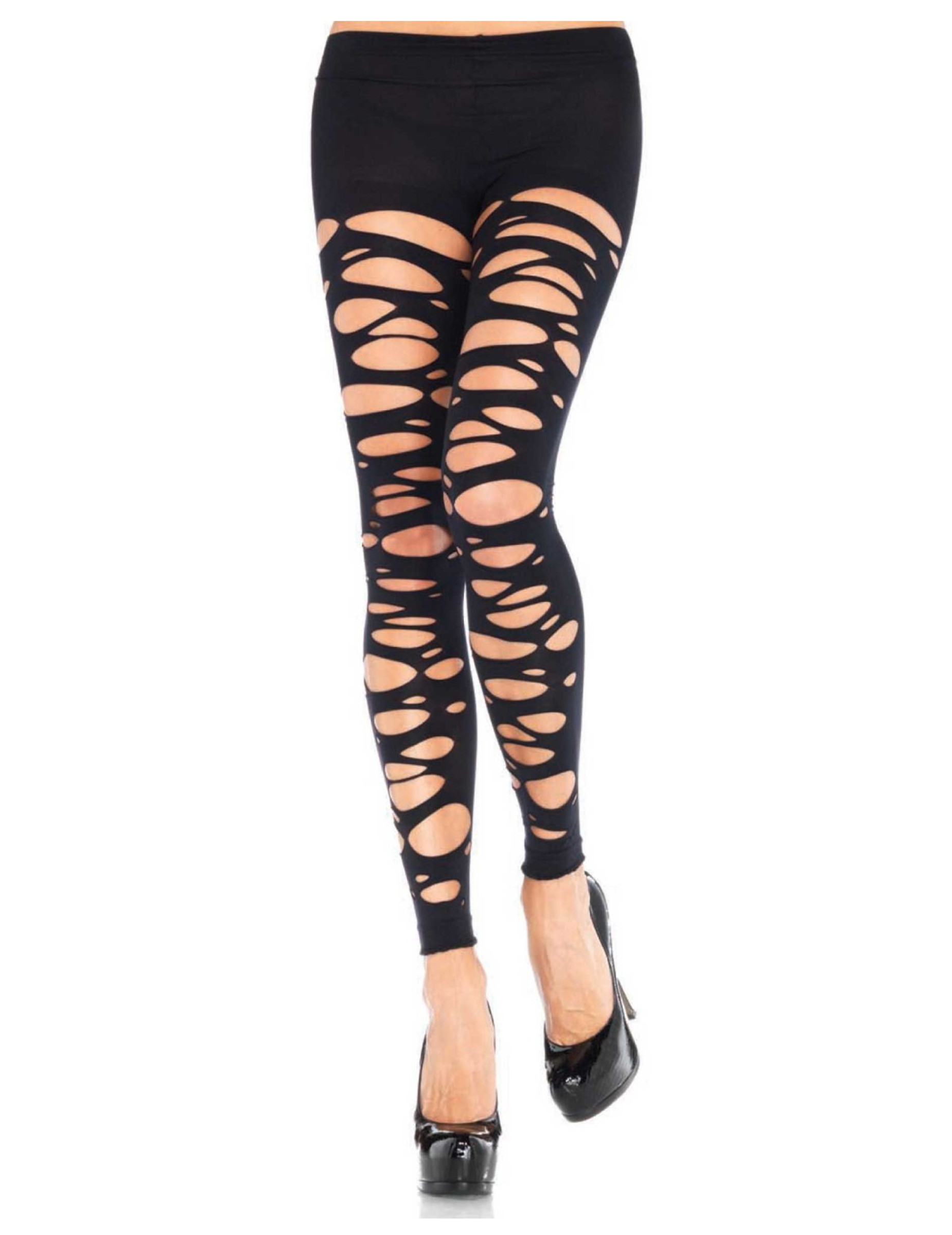 Collants sans pieds opaque lambeaux noirs femme