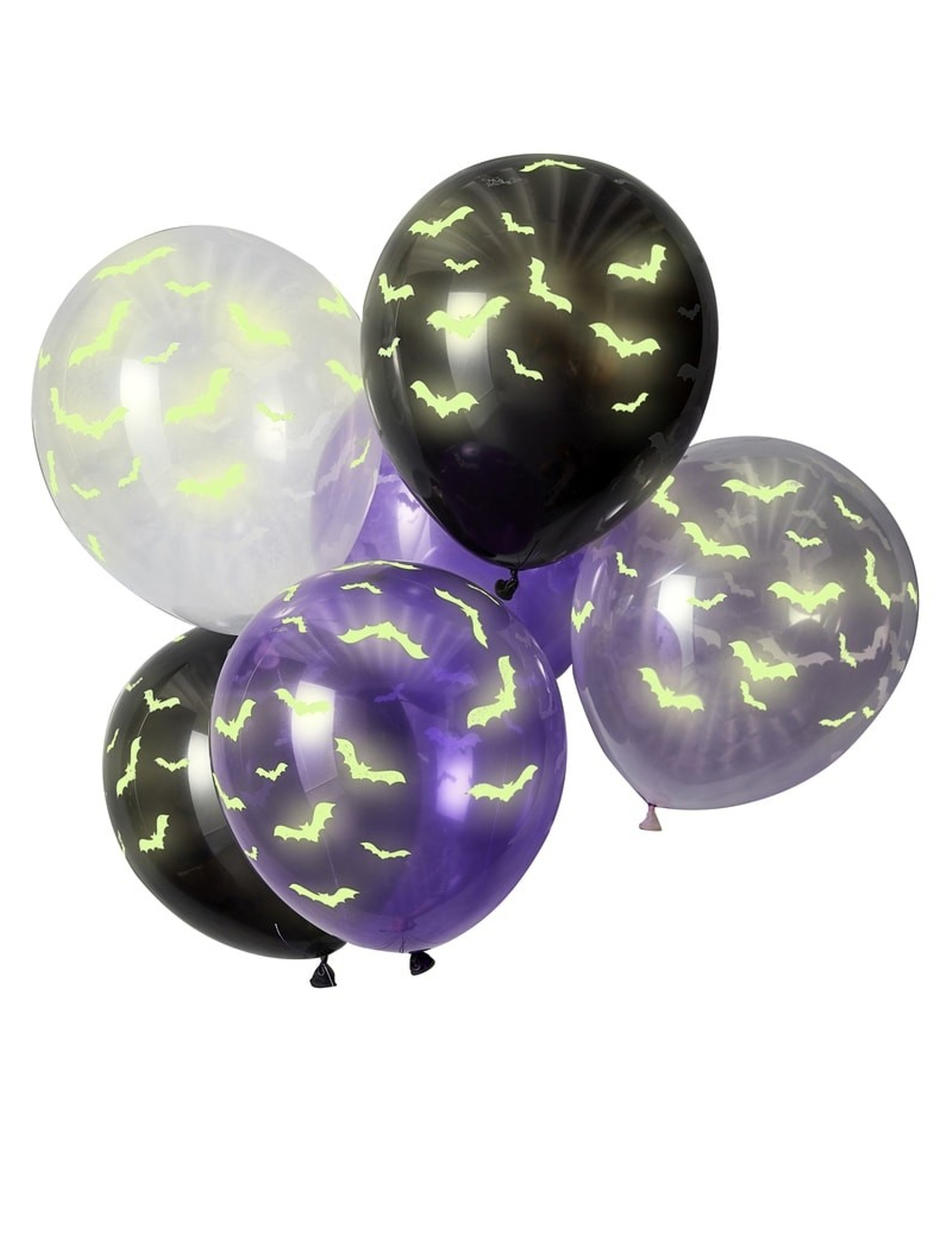 6 Ballons en latex chauve souris phosphorescents 30 cm