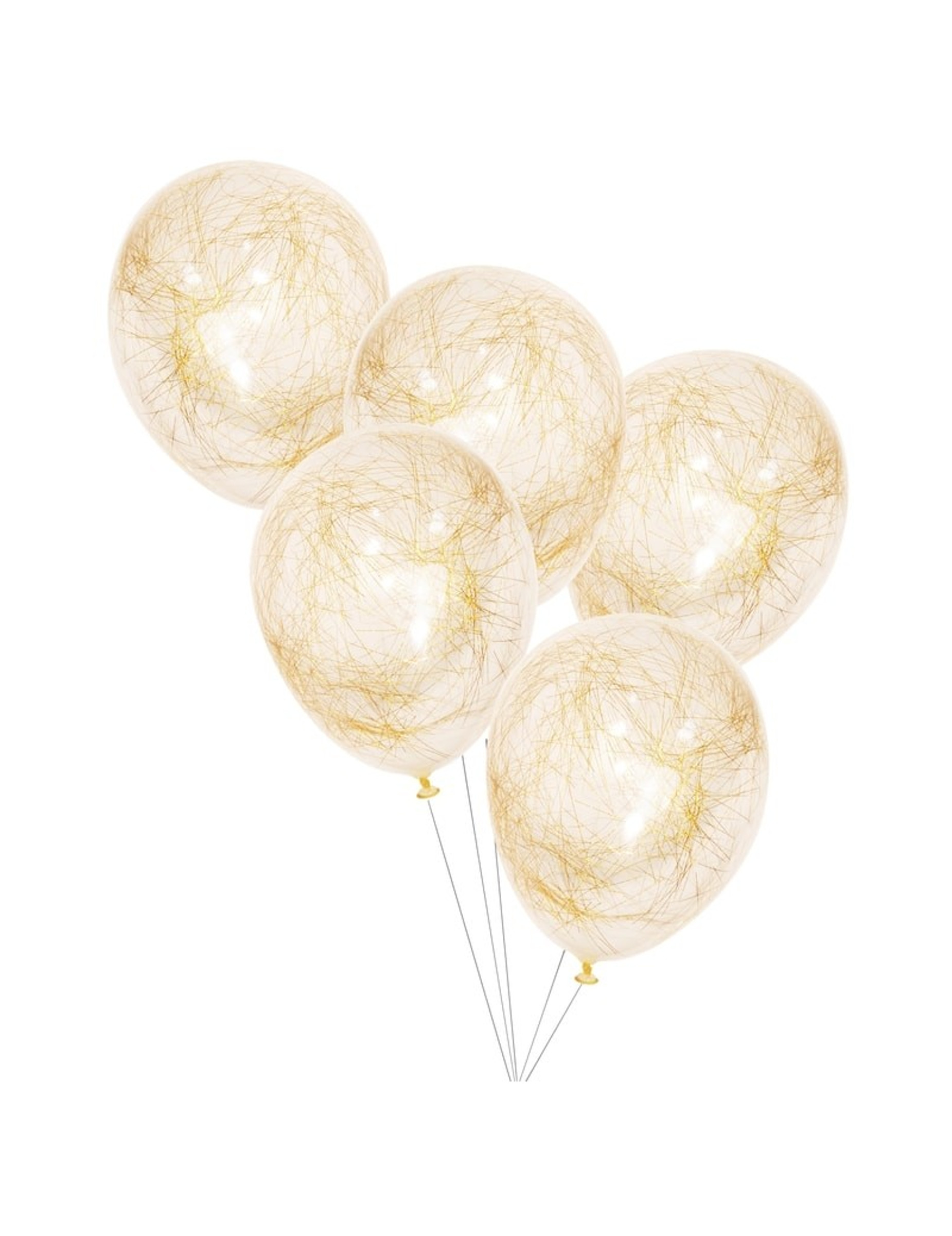 5 Ballons en latex transparents cheveux d'anges dorés 30 cm