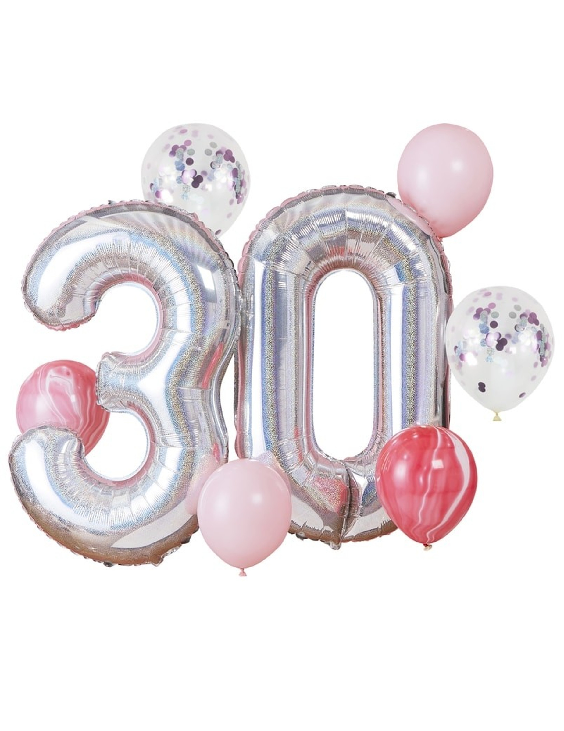 Kit ballons 30 ans argenté et rose