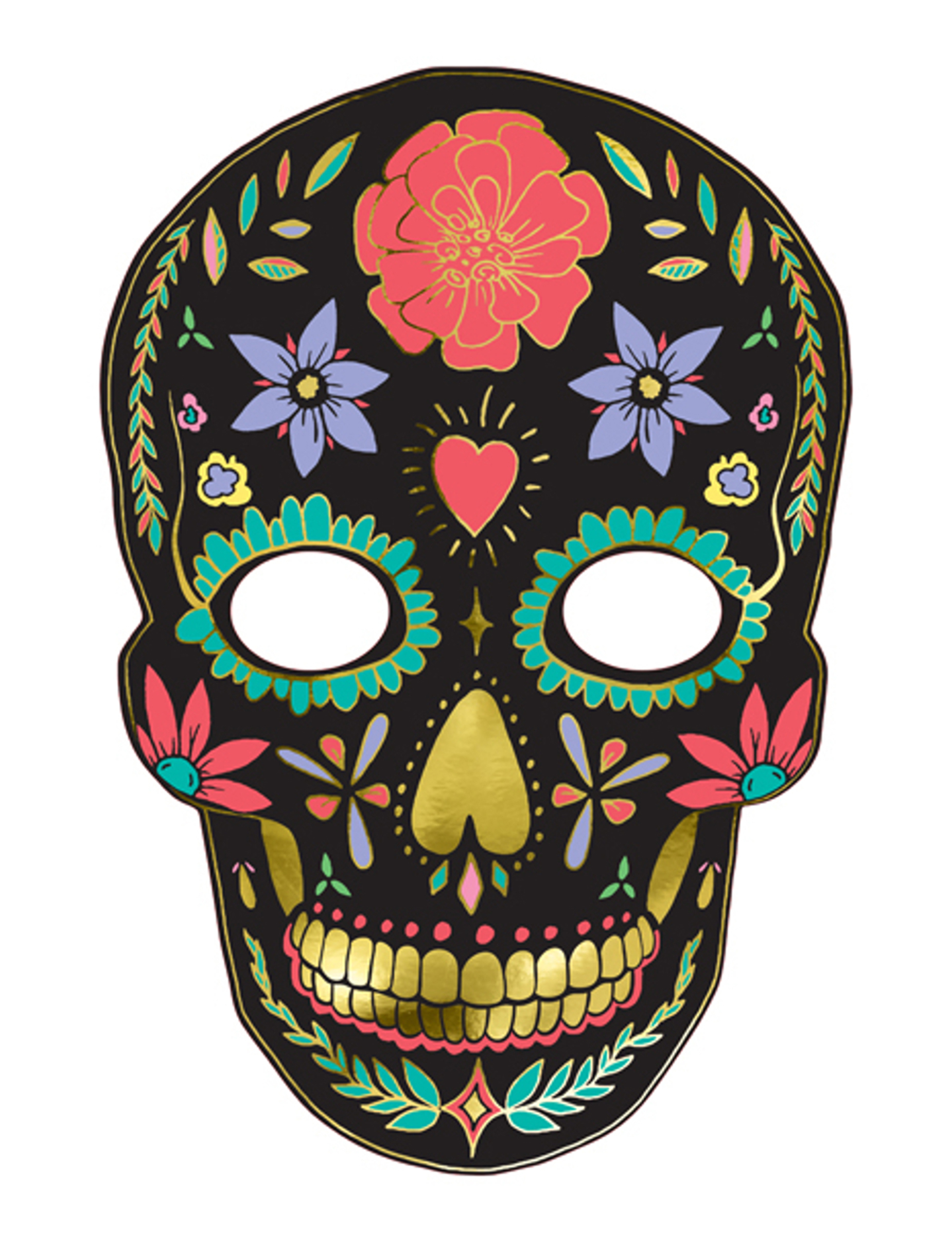 Masque en carton dia de los muertos noir 19 x 28 cm