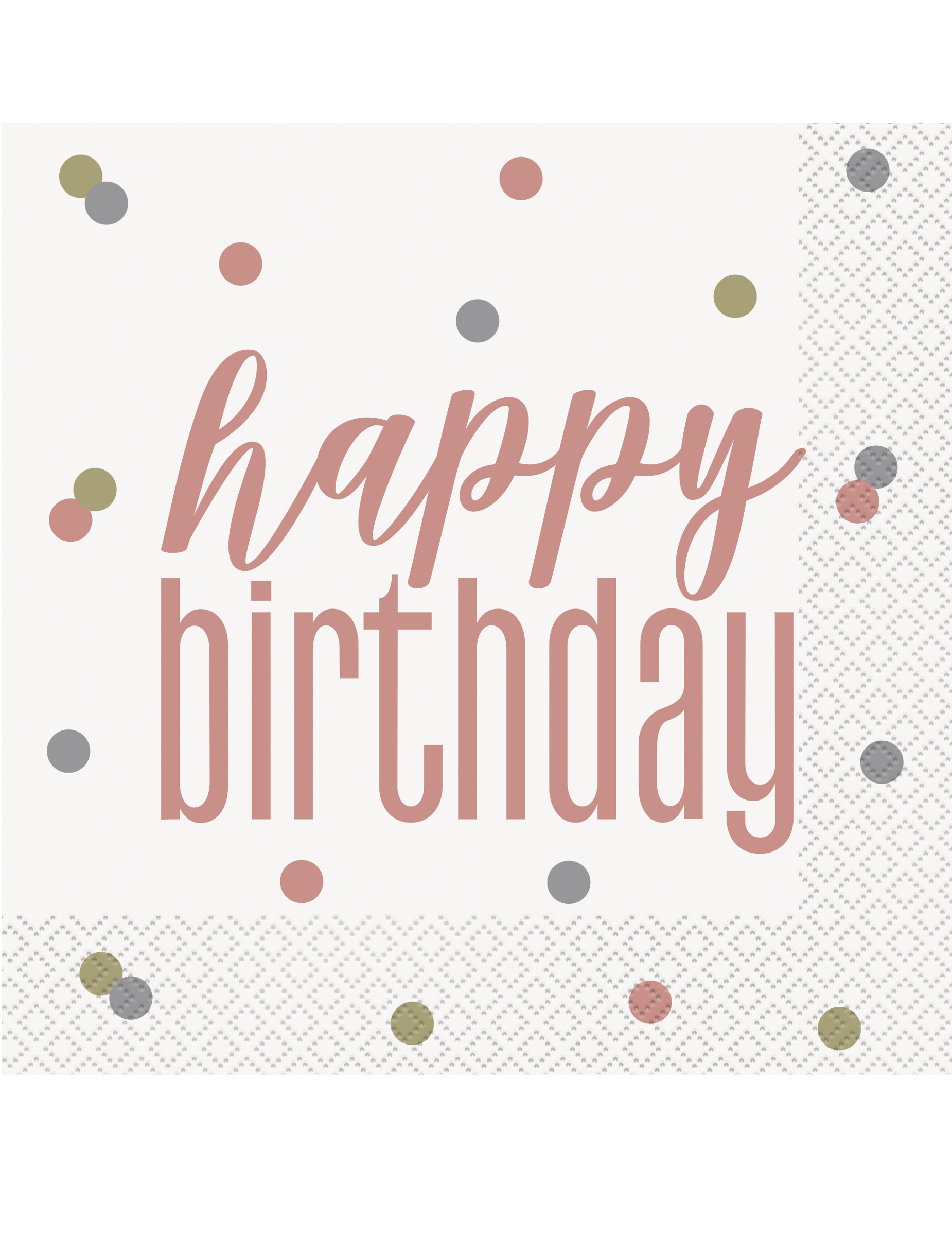 16 Serviettes en papier Happy Birthday blanches et rose gold 33 x 33 cm