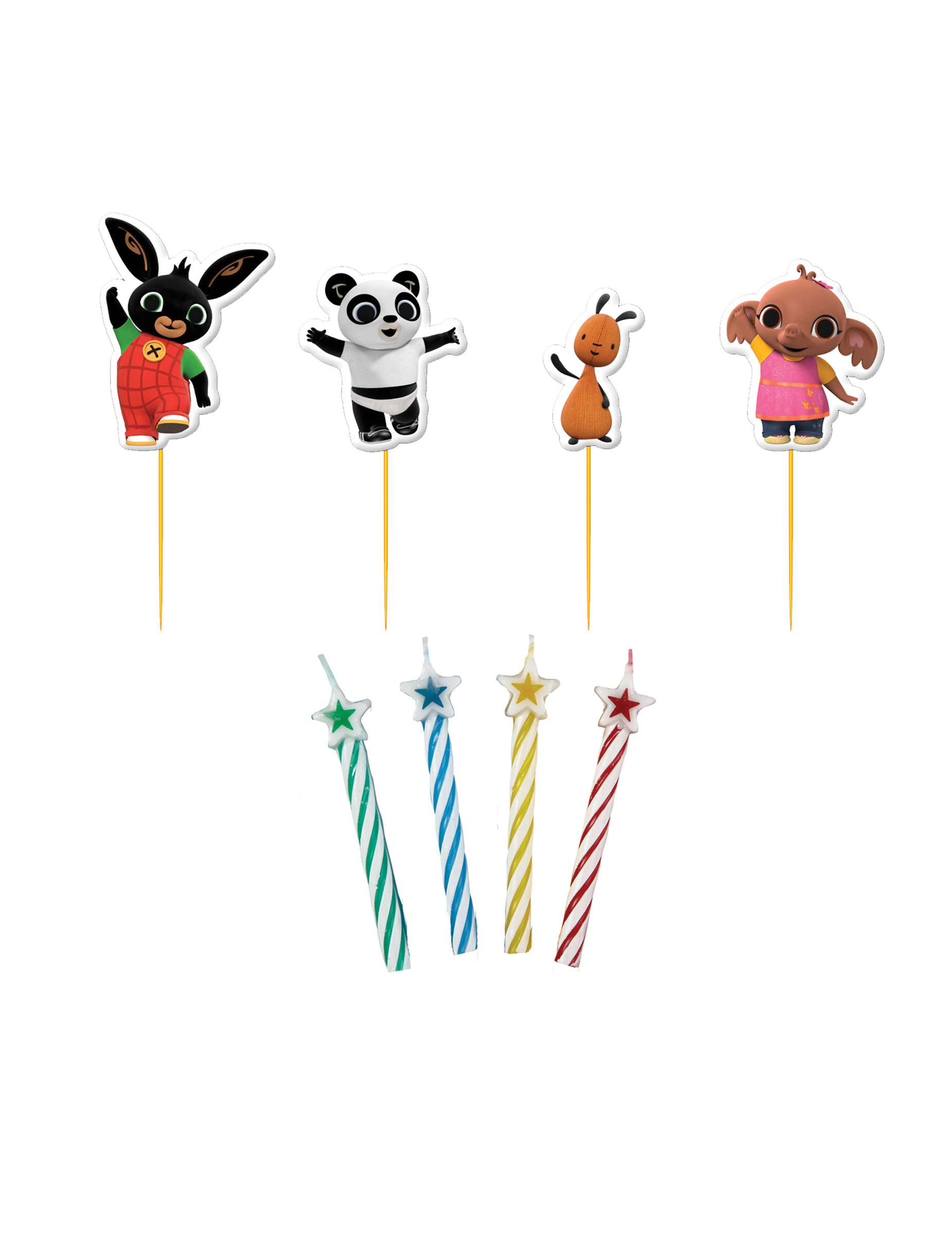 Kit 4 bougies et piques personnages Bing 6 cm