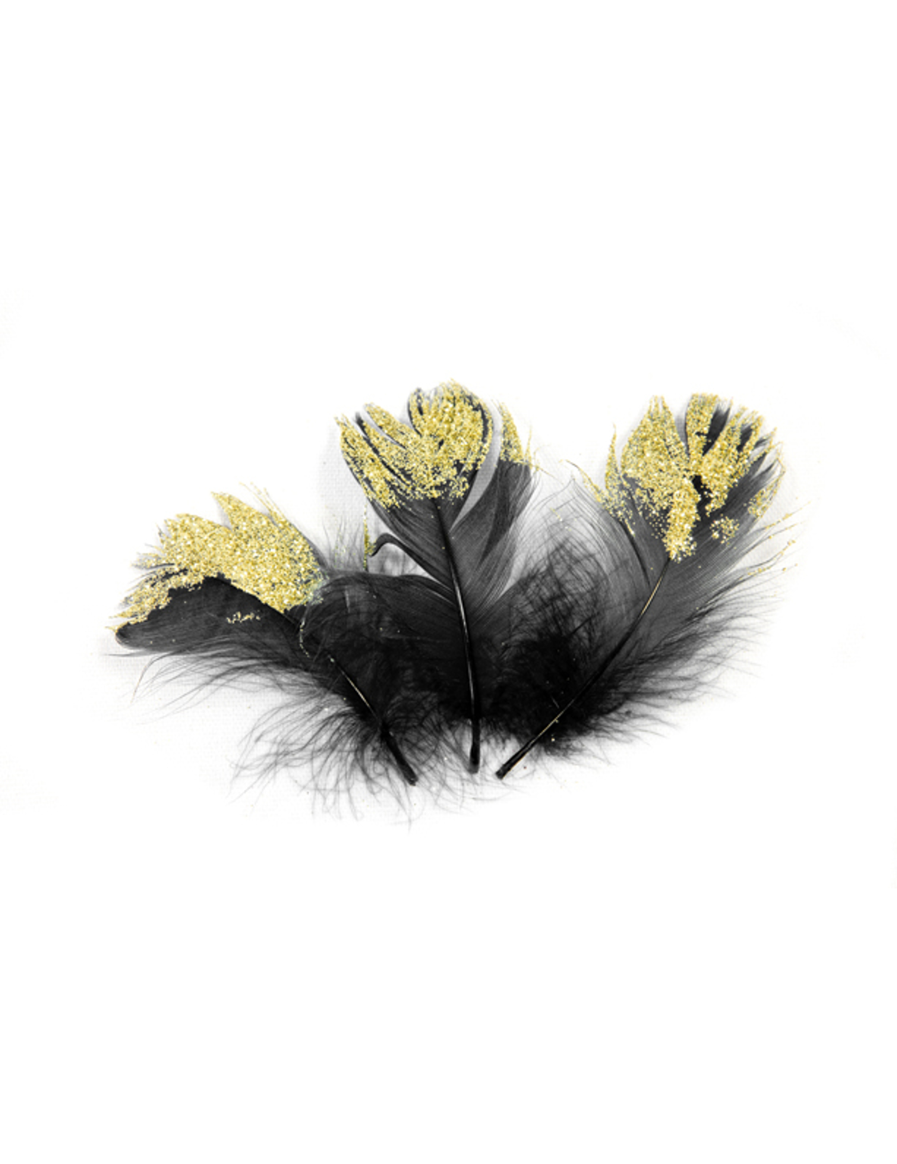 25 Plumes pailletées noires et dorées pailletées 7,5 cm
