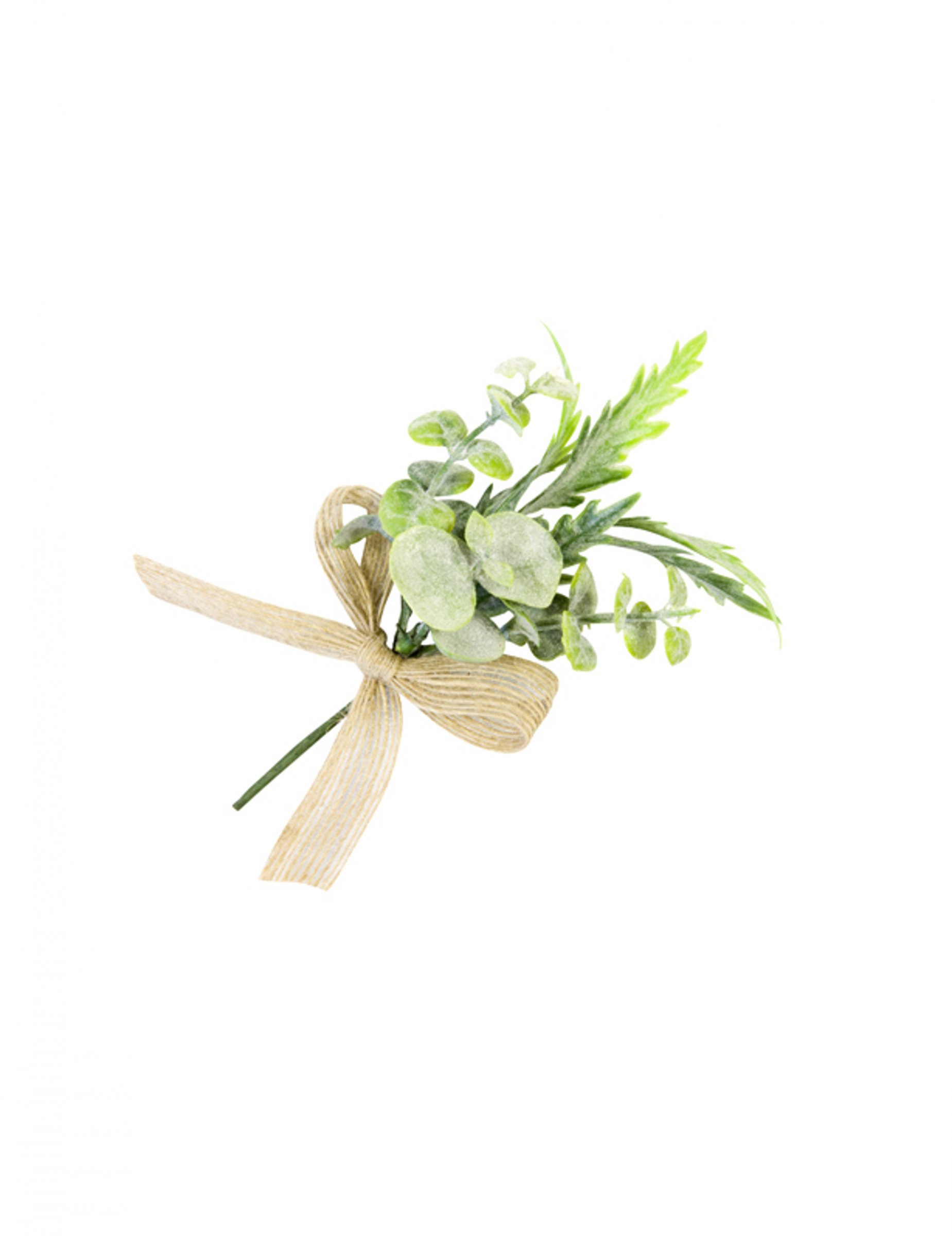 Mini bouquet feuillages avec ruban toile 15 x 8 cm