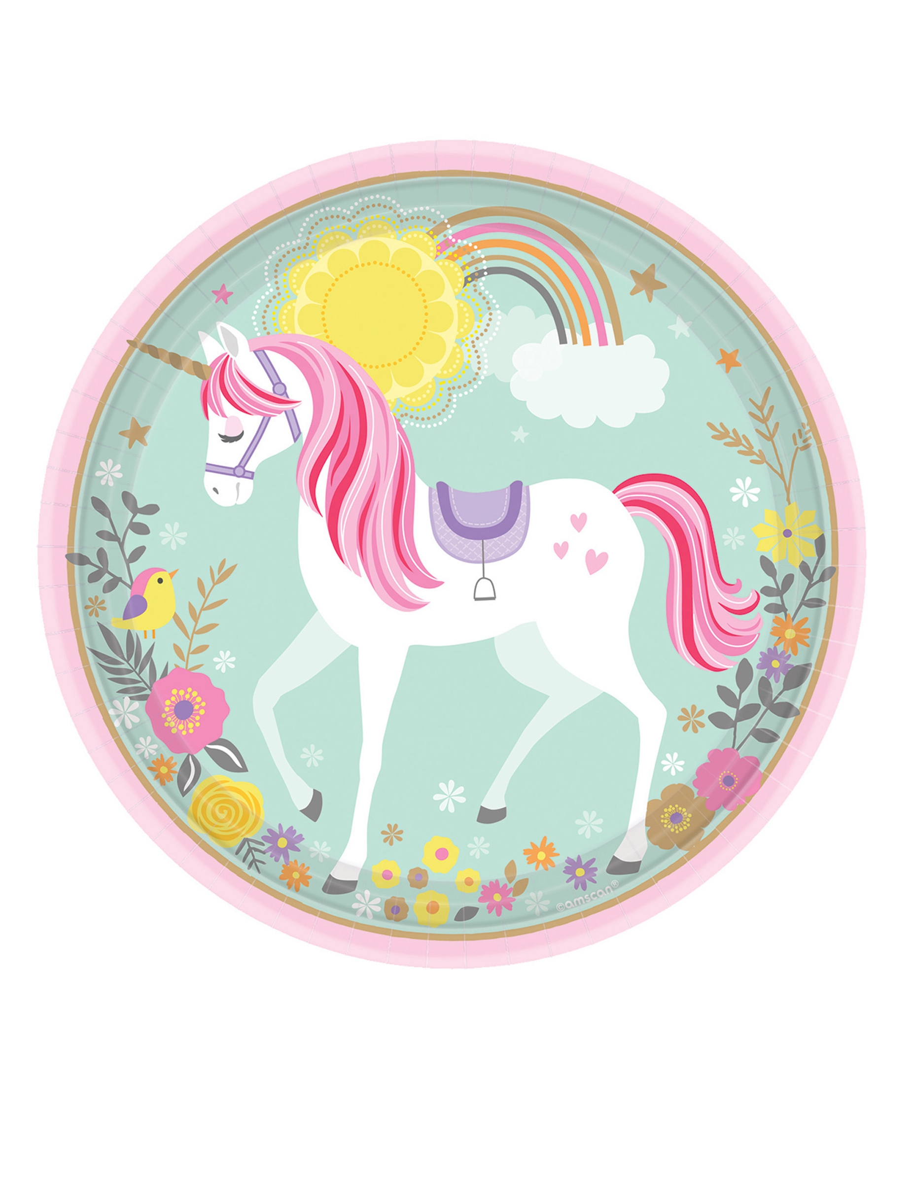 8 Assiettes en carton jolie licorne magique 23 cm