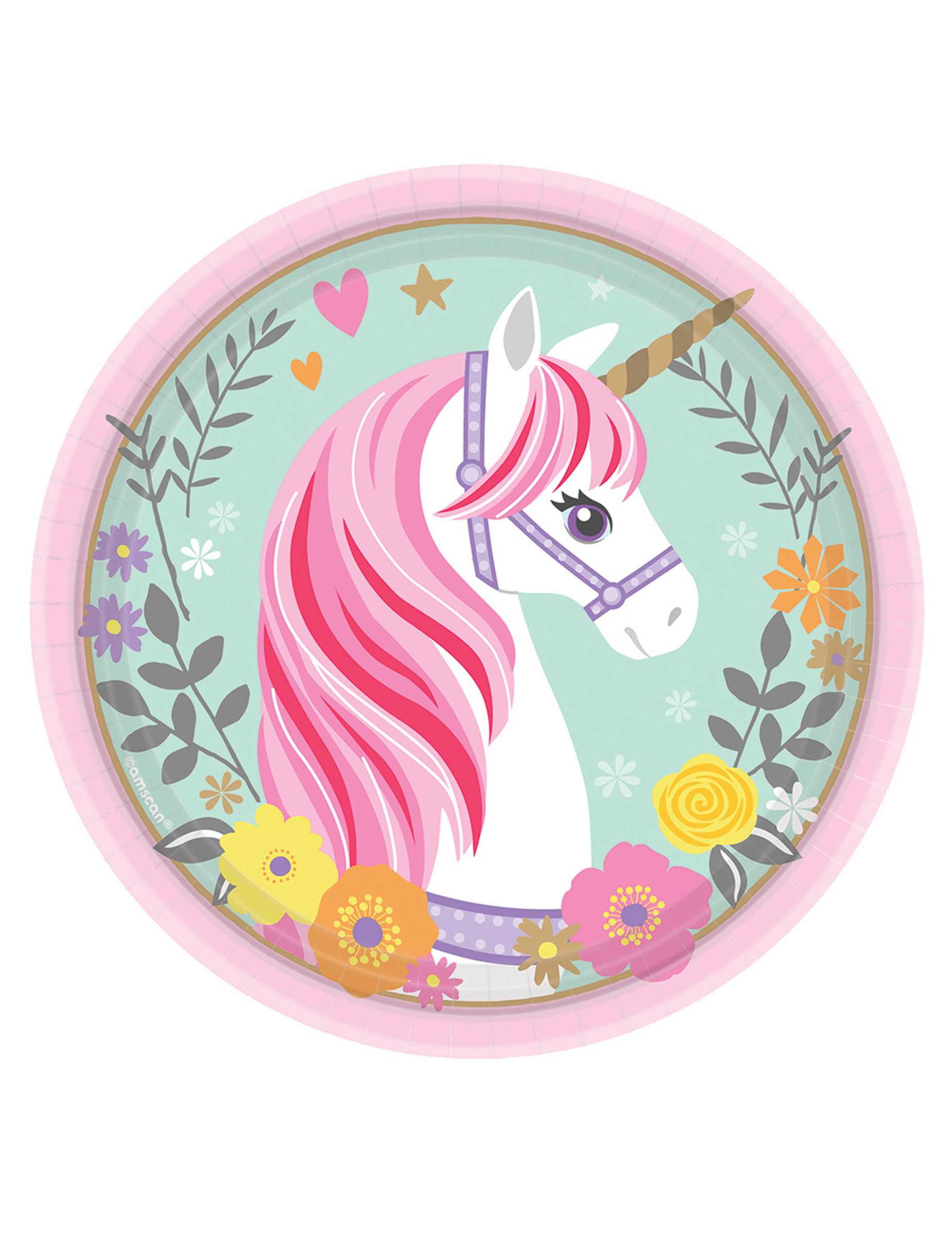 8 Petites assiettes en carton jolie licorne magique 18 cm