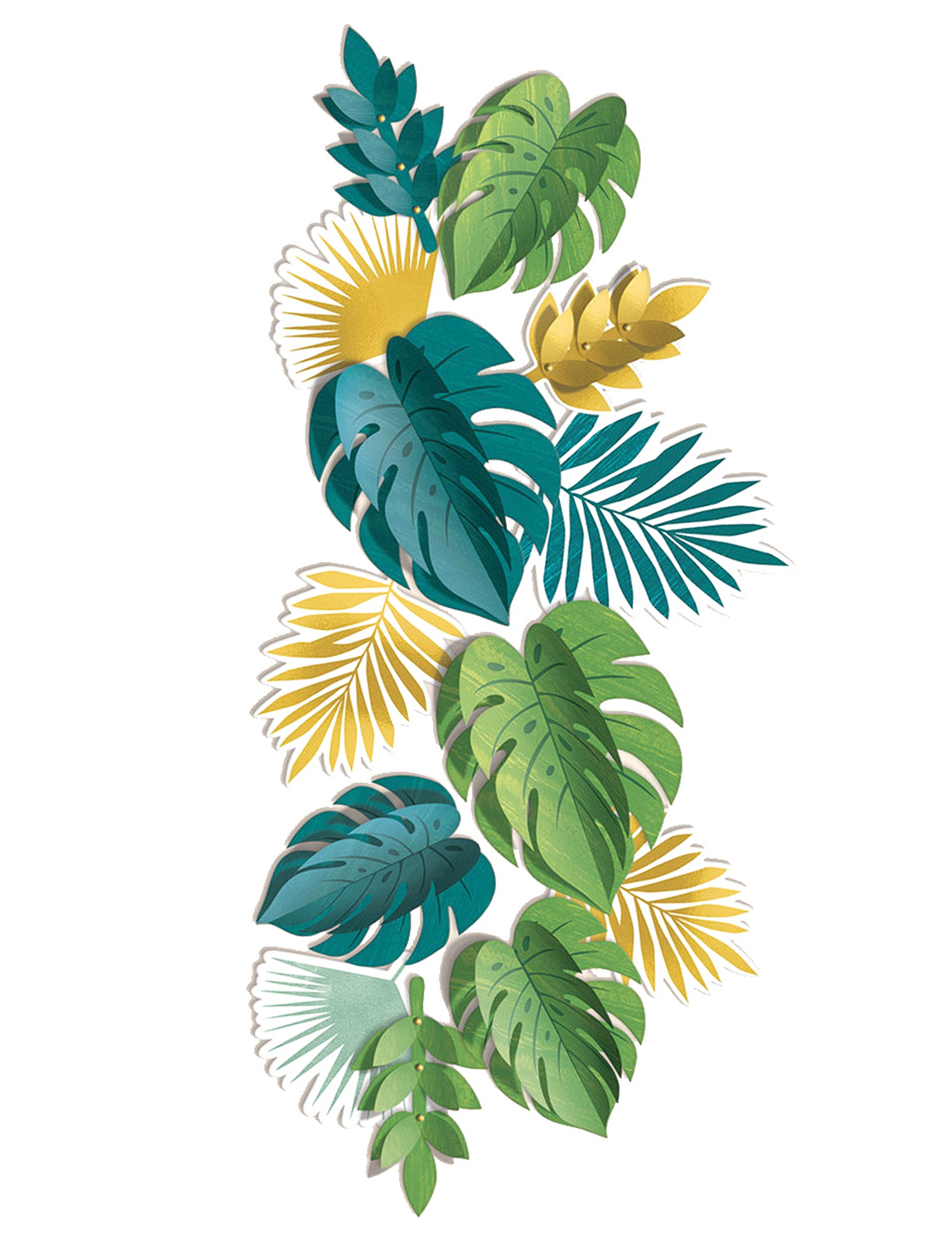 13 feuilles exotiques tropical chic en carton vert doré
