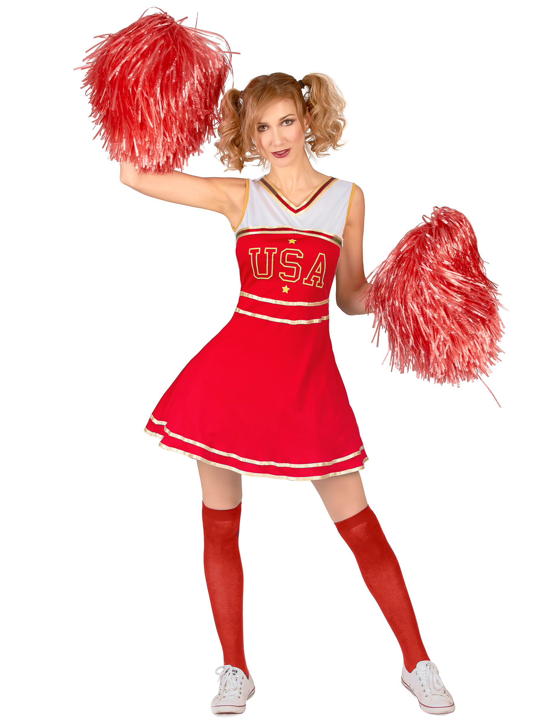 Déguisement de pompom girl USA rouge femme
