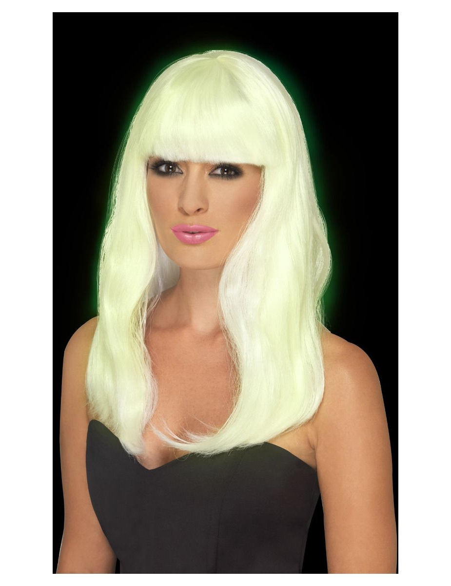 Perruque longue blanche phosphorescente femme