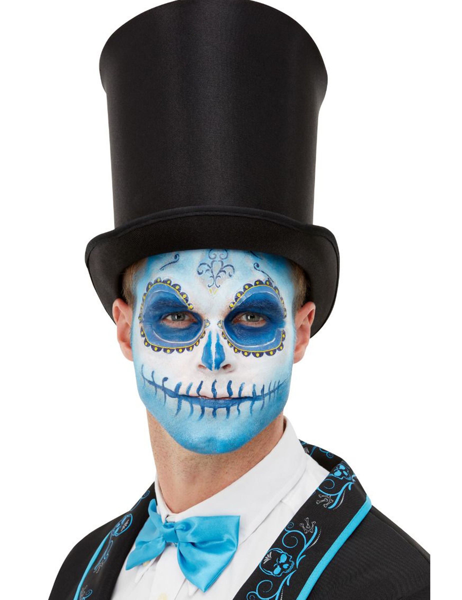Kit maquillage et tatoo Dia de los Muertos bleu adulte