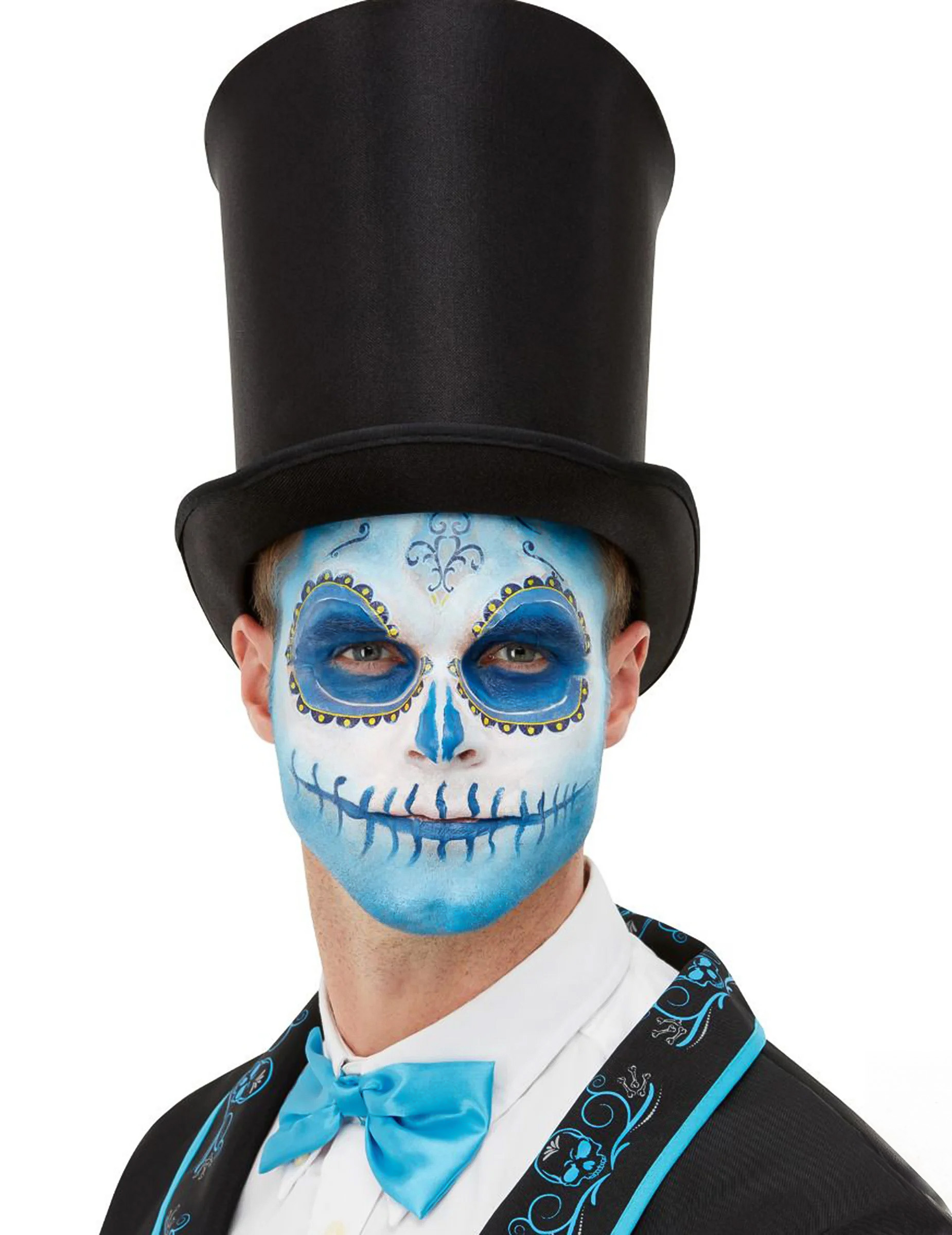 Kit maquillage et tatoo Dia de los Muertos bleu adulte