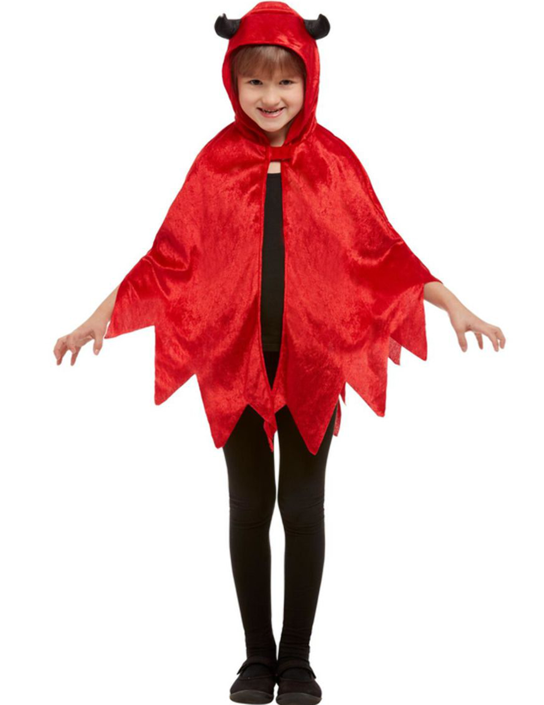 Cape diablotin à capuche velours rouge enfant