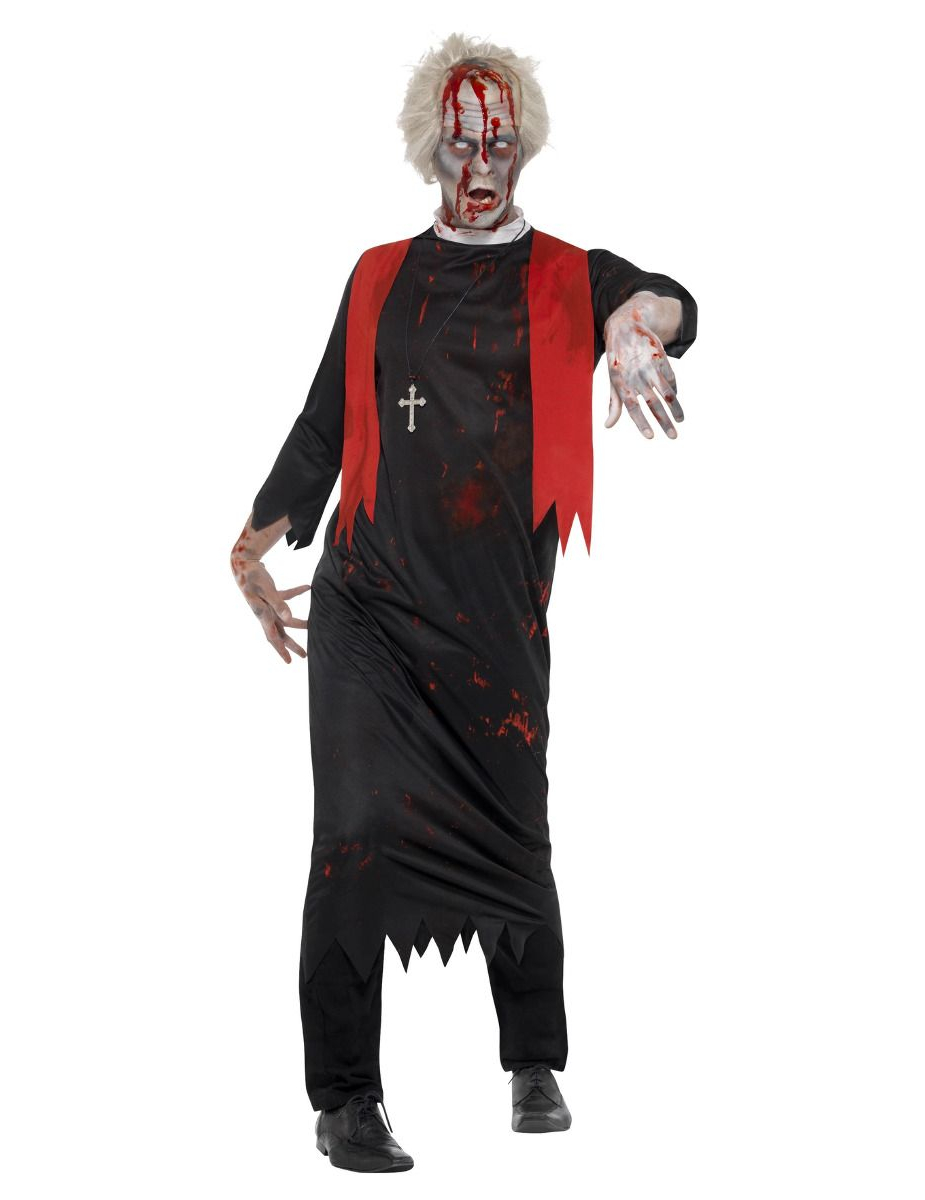 Déguisement prêtre zombie noir homme