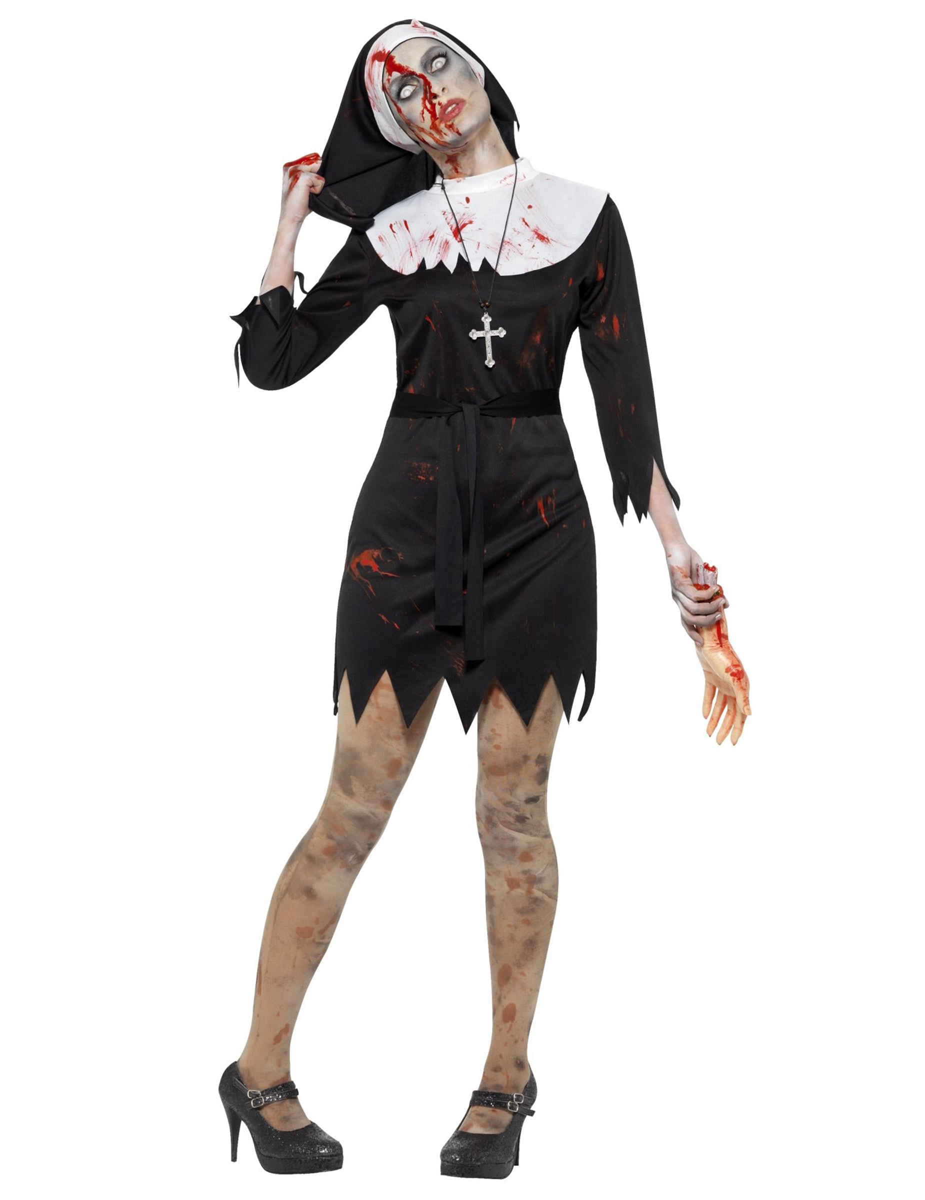 Déguisement bonne soeur zombie noire femme