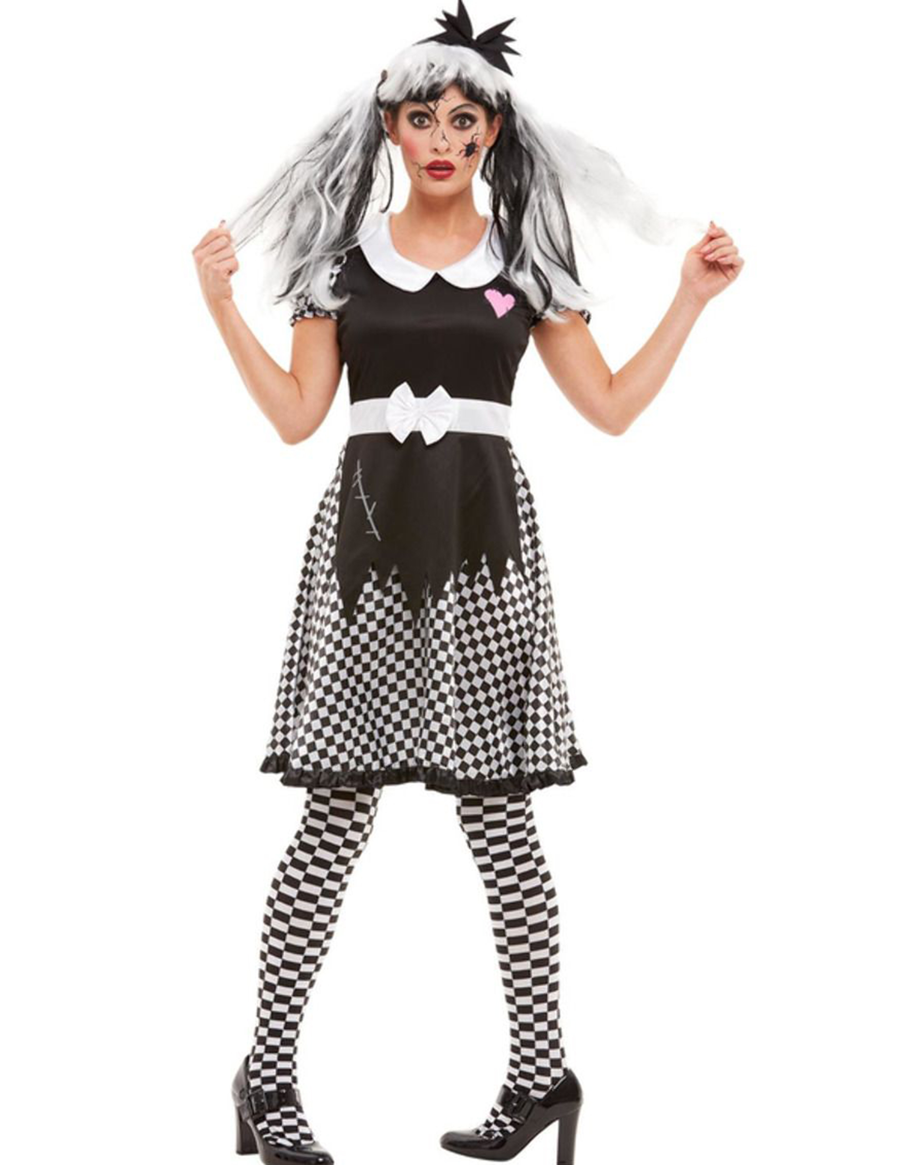 Déguisement poupée cassée damier femme