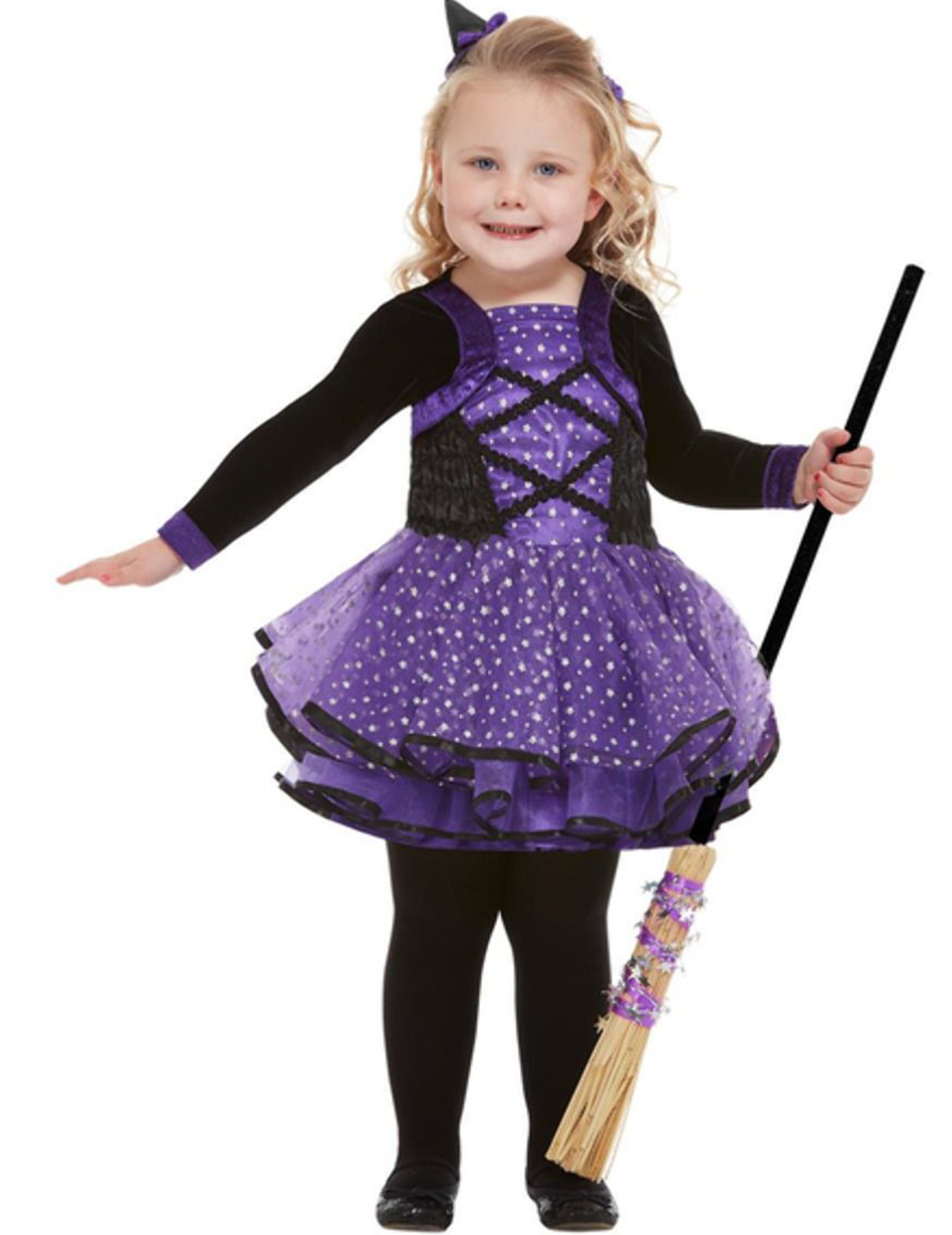 Déguisement jolie sorcière violette étoilée fille