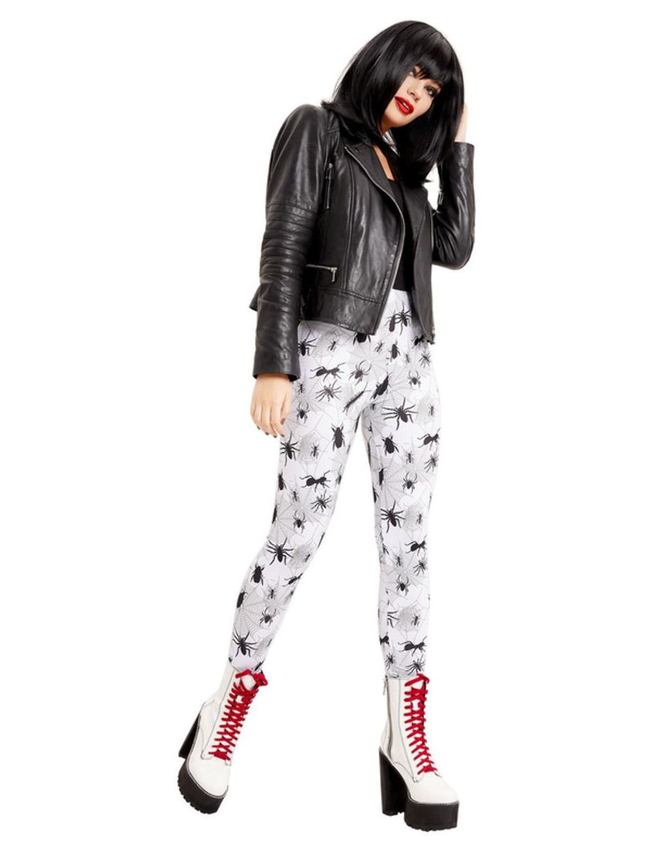 Legging blanc araignées noires femme