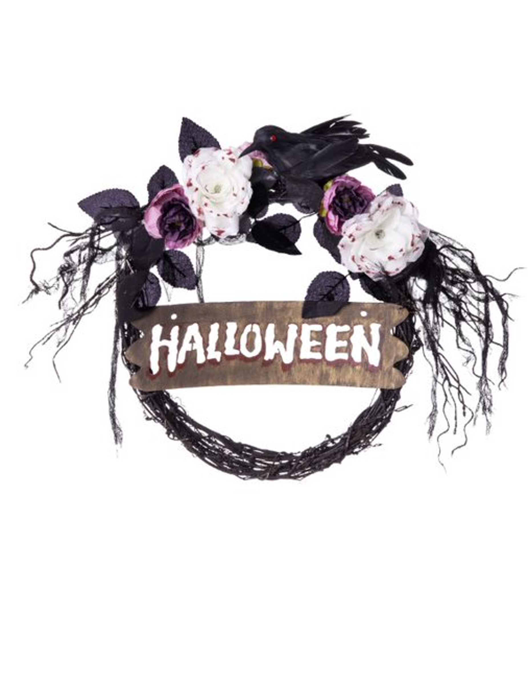 Couronne de porte pancarte Halloween 34 cm