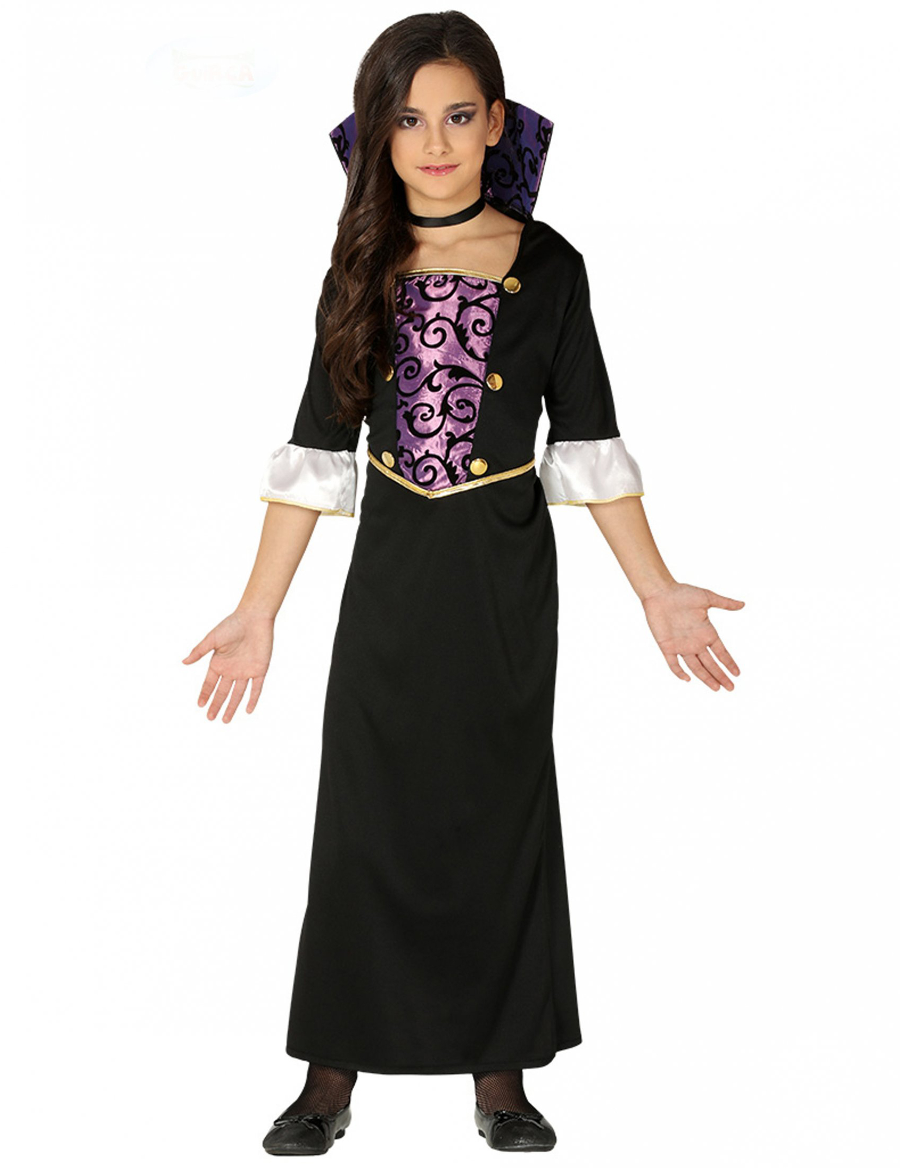 Déguisement jeune vampire violet et noir fille