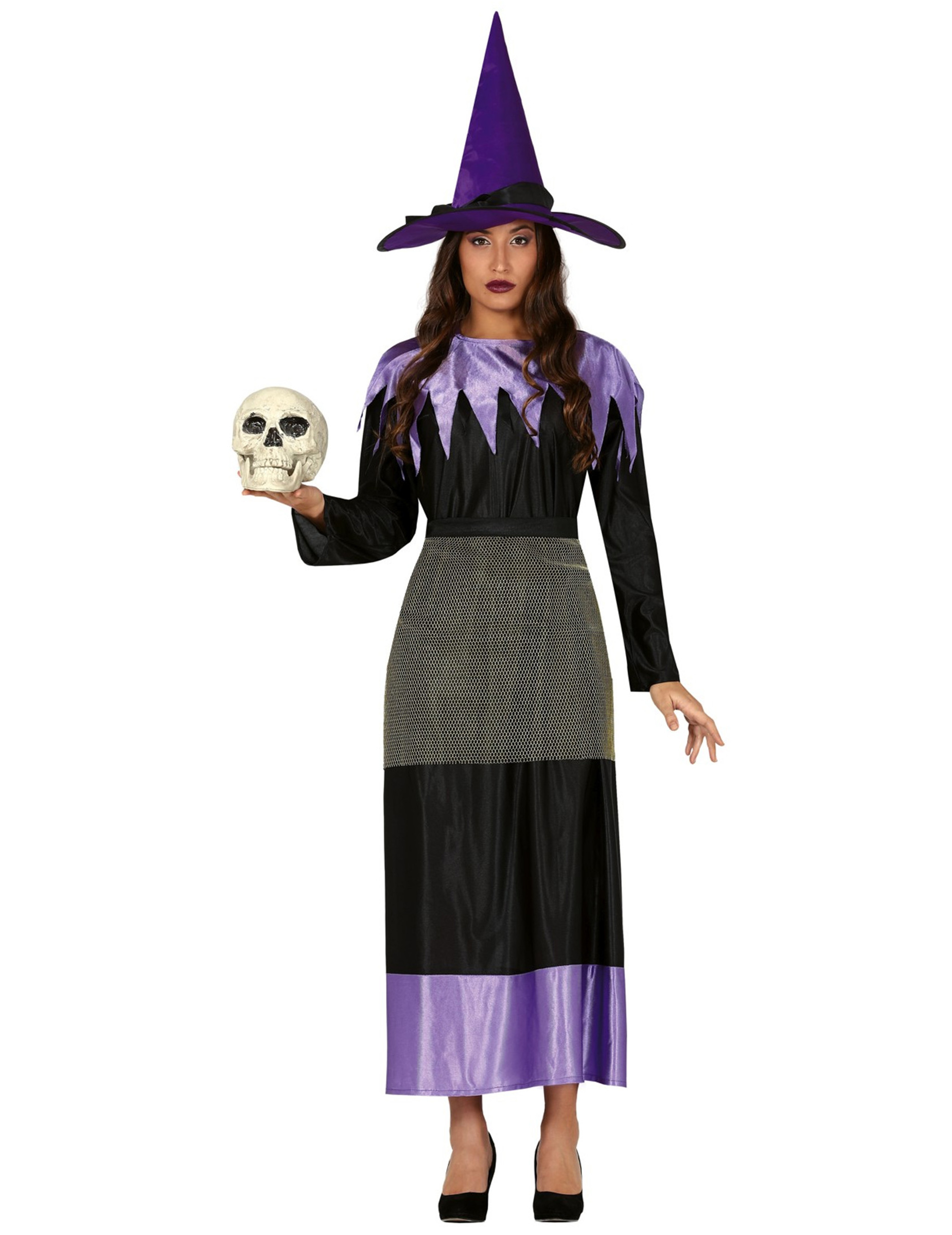 Deguisement sorcière avec chapeau noir et lilas femme