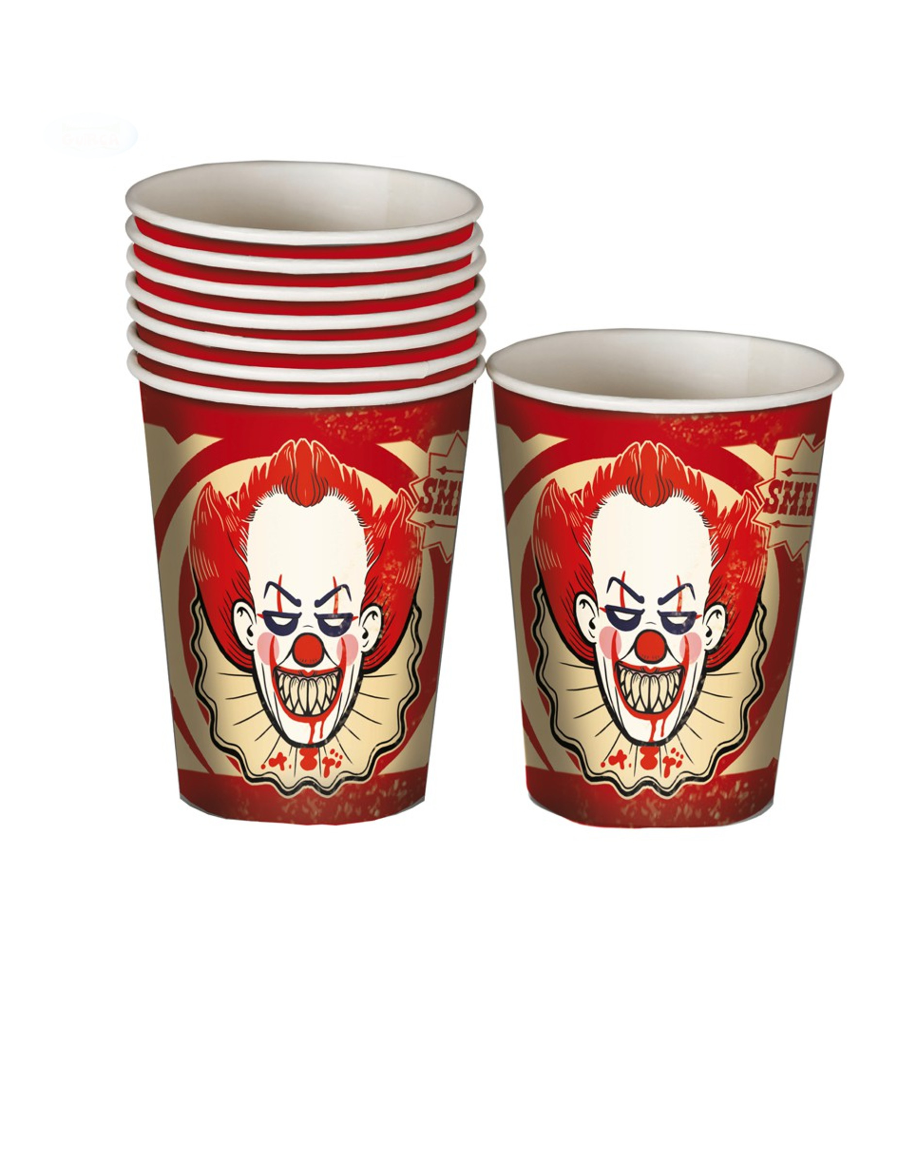 8 Gobelets en carton clown assassin 250 ml